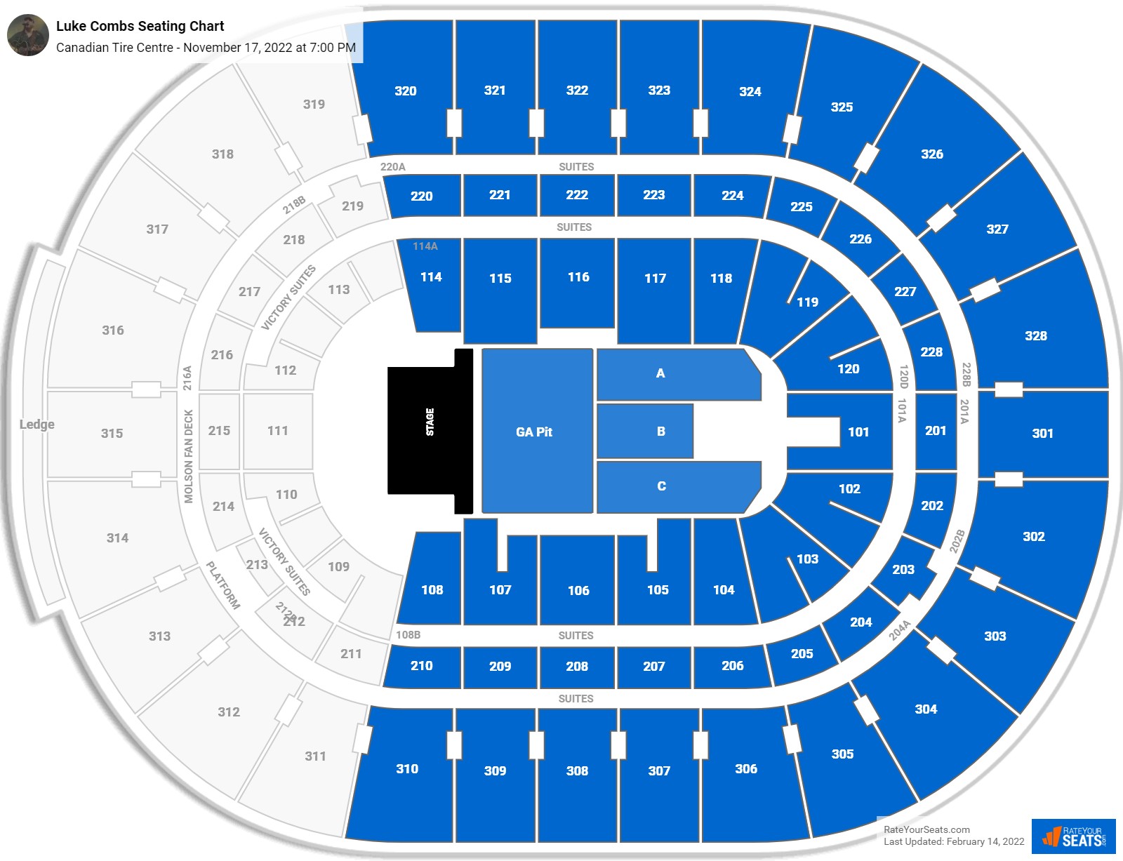 Luke Combs seating chart Canadian Tire Centre