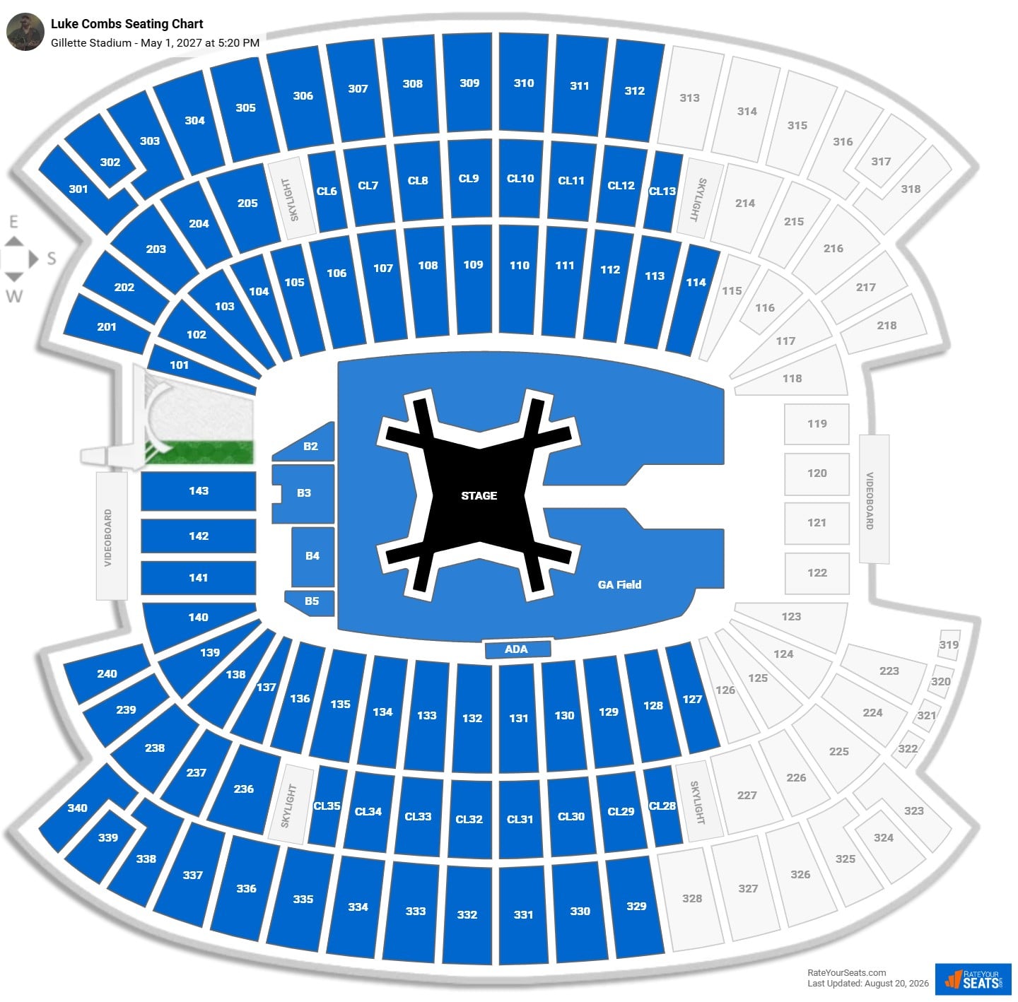 Luke Combs Seating Chart at Gillette Stadium