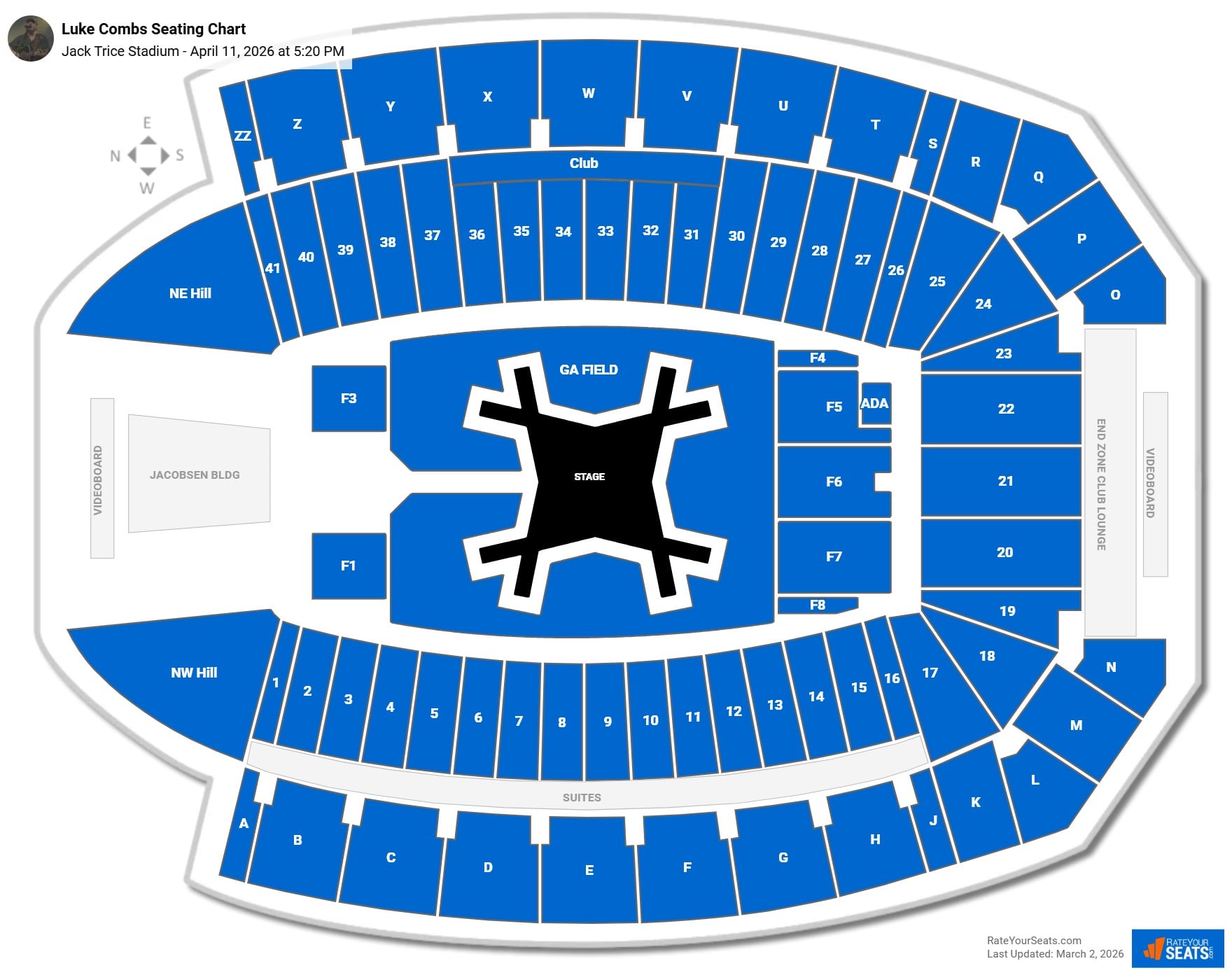 Luke Combs seating chart Jack Trice Stadium