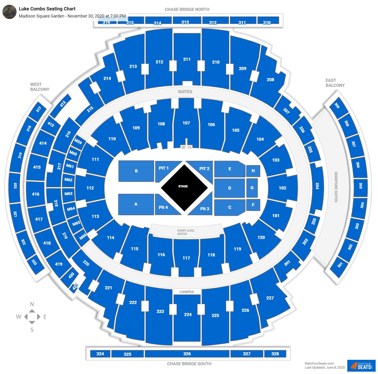 Luke Combs seating chart Madison Square Garden