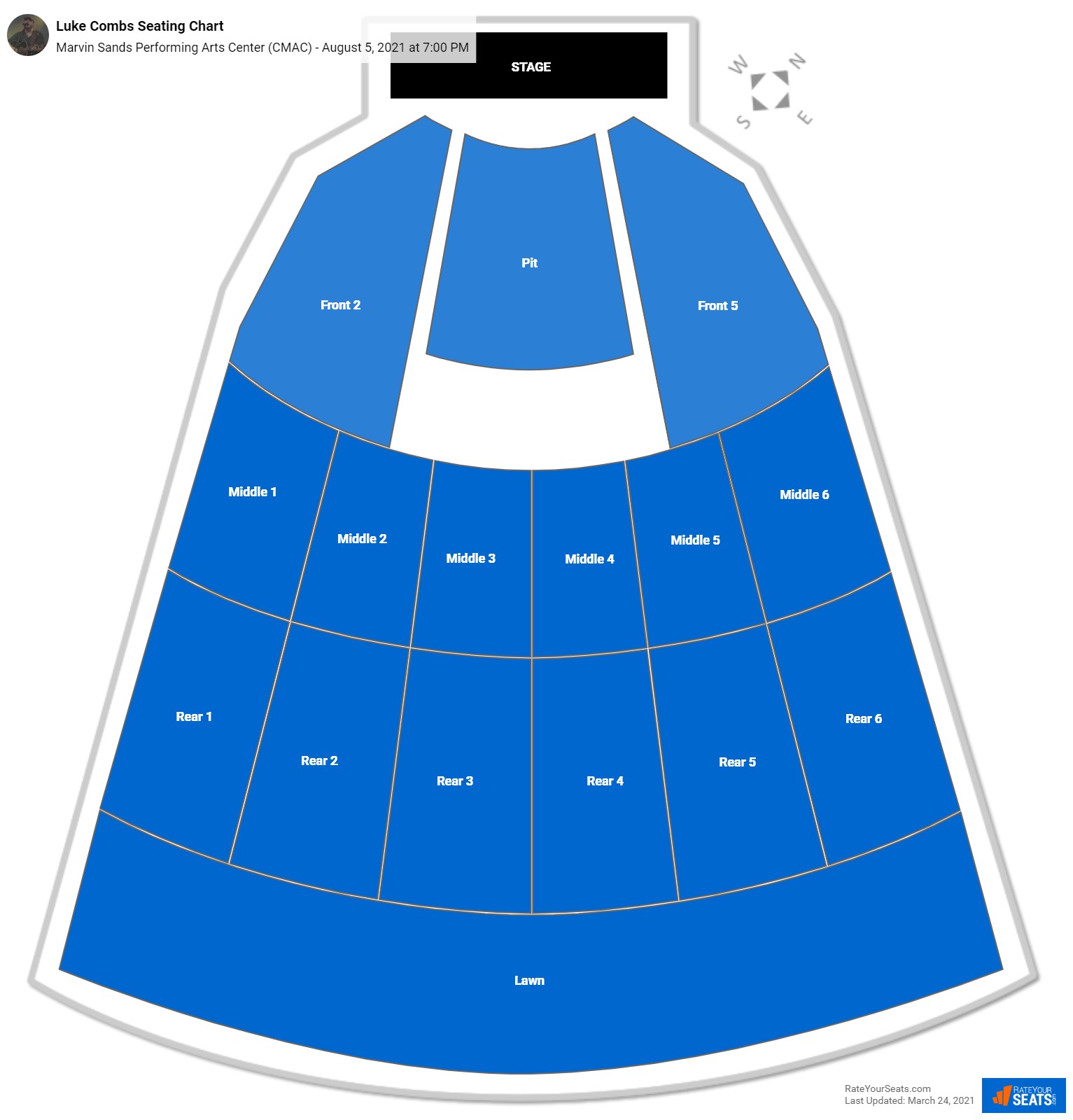 Luke Combs seating chart Marvin Sands Performing Arts Center (CMAC)