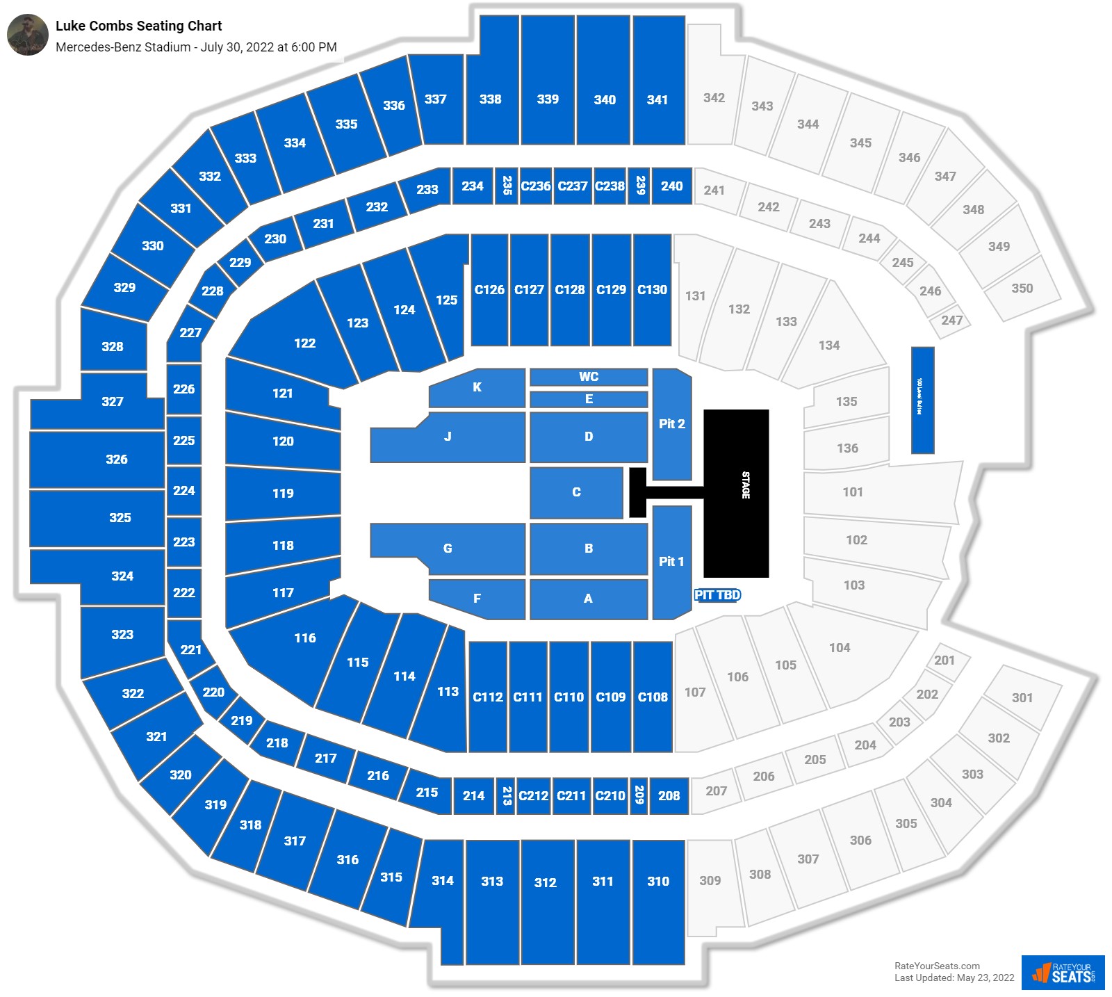Luke Combs seating chart Mercedes-Benz Stadium