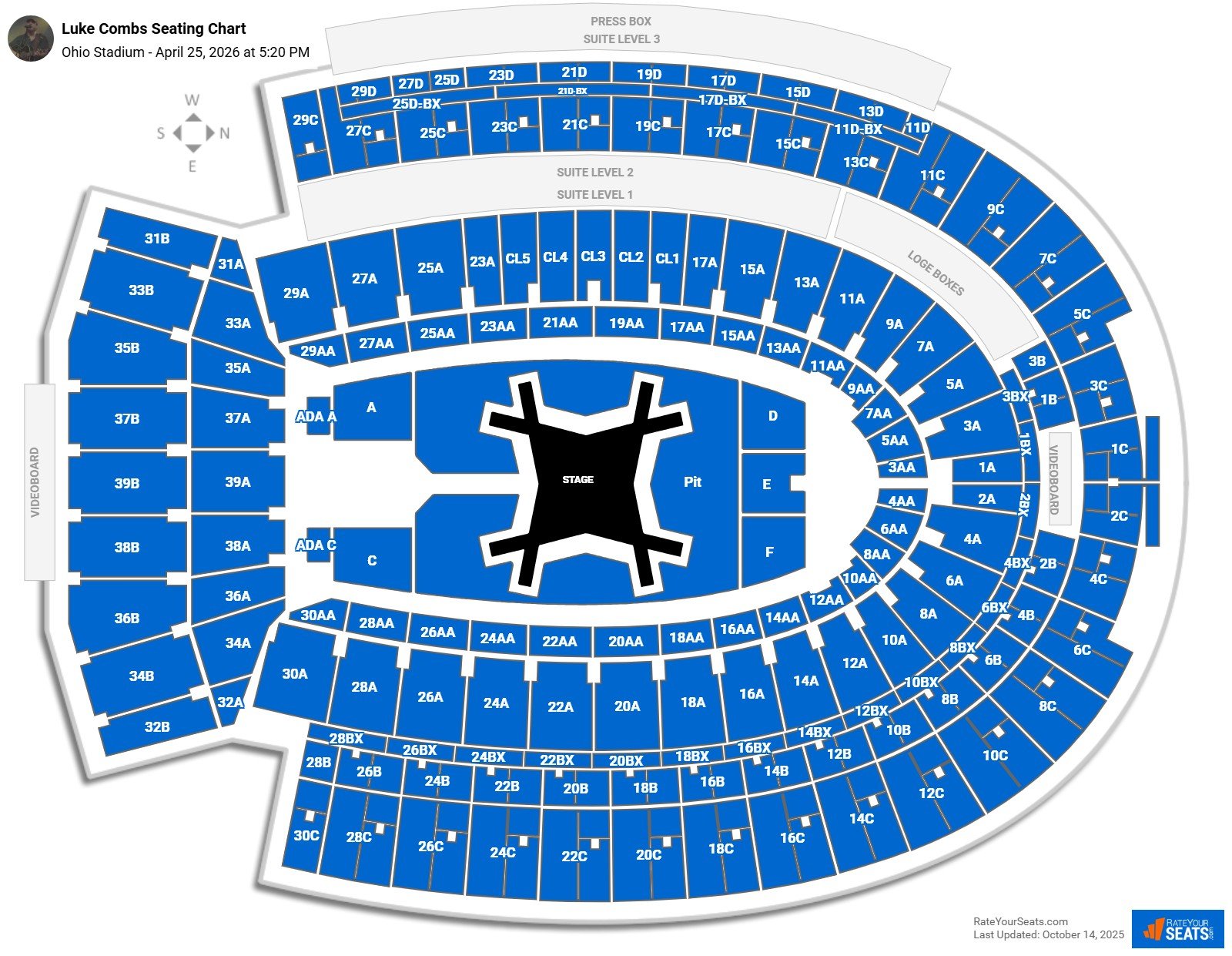 Luke Combs seating chart Ohio Stadium