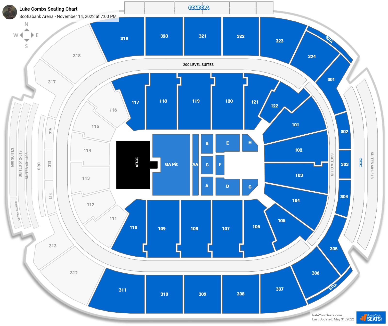 Luke Combs seating chart Scotiabank Arena