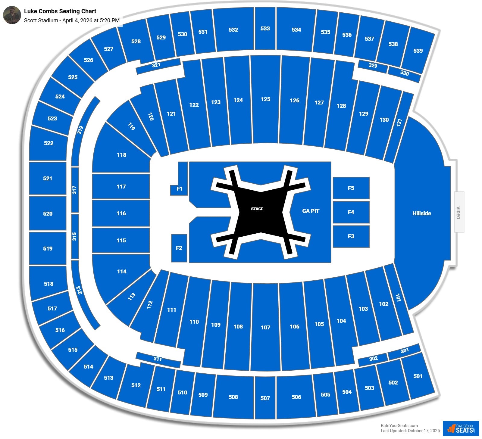 Luke Combs seating chart Scott Stadium