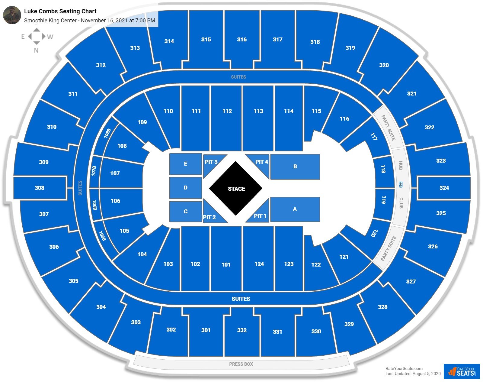 Luke Combs seating chart Smoothie King Center