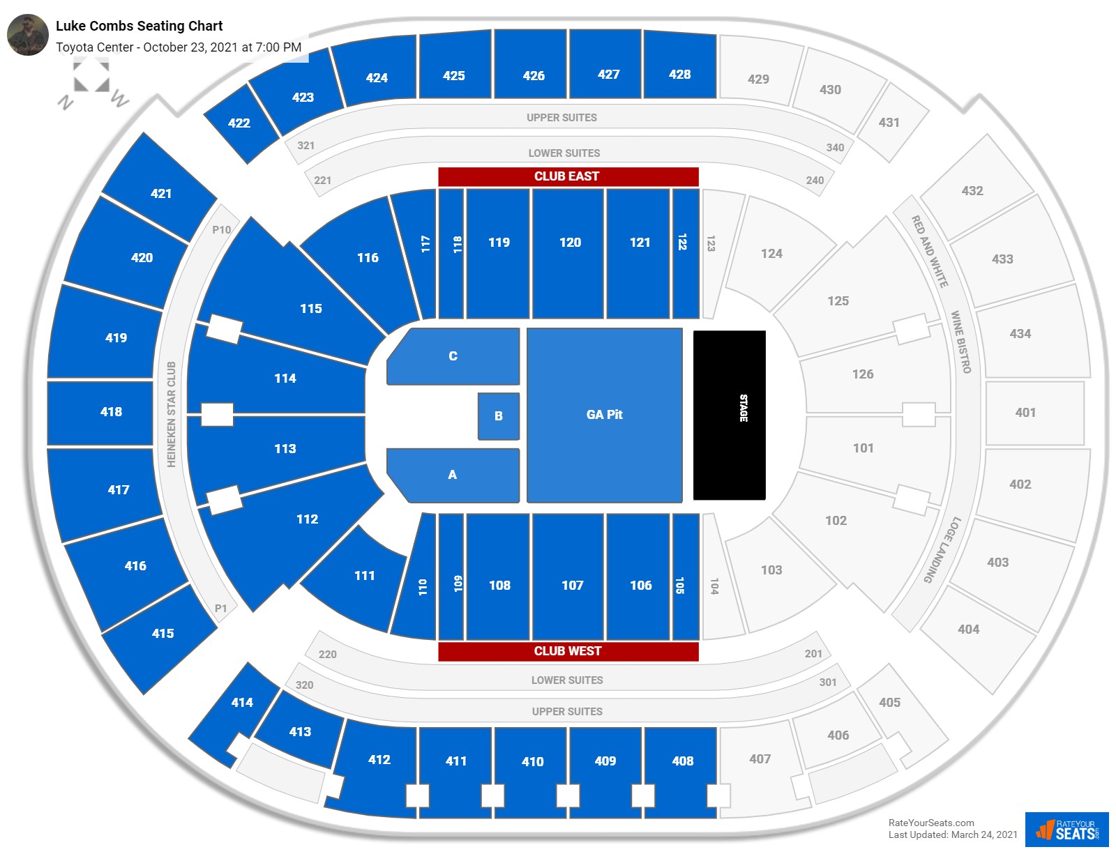 Luke Combs seating chart Toyota Center