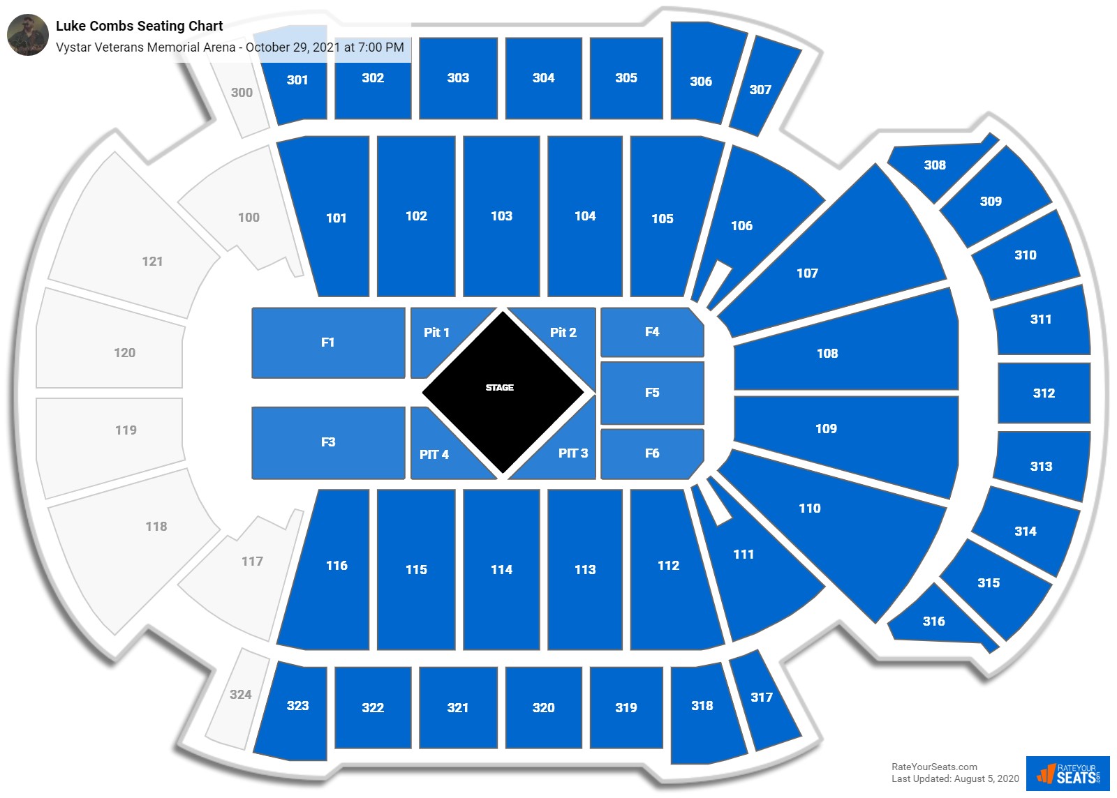 Luke Combs seating chart Vystar Veterans Memorial Arena