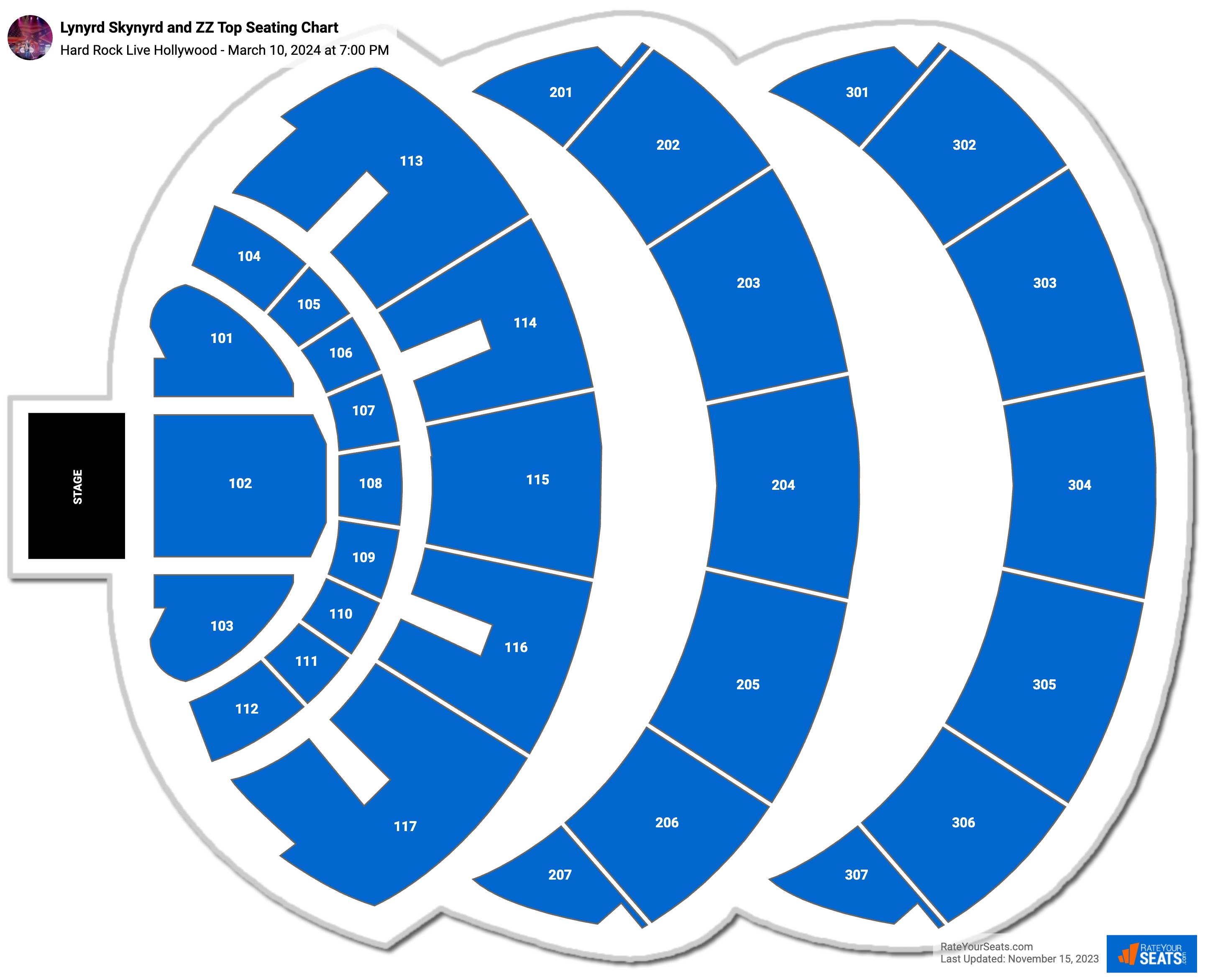Lynyrd Skynyrd and ZZ Top seating chart Hard Rock Live Hollywood