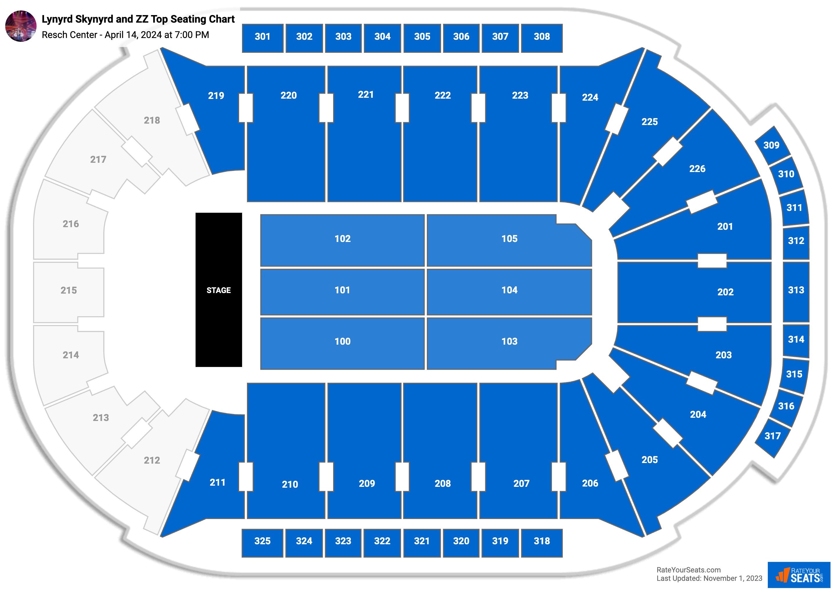 Lynyrd Skynyrd and ZZ Top seating chart Resch Center