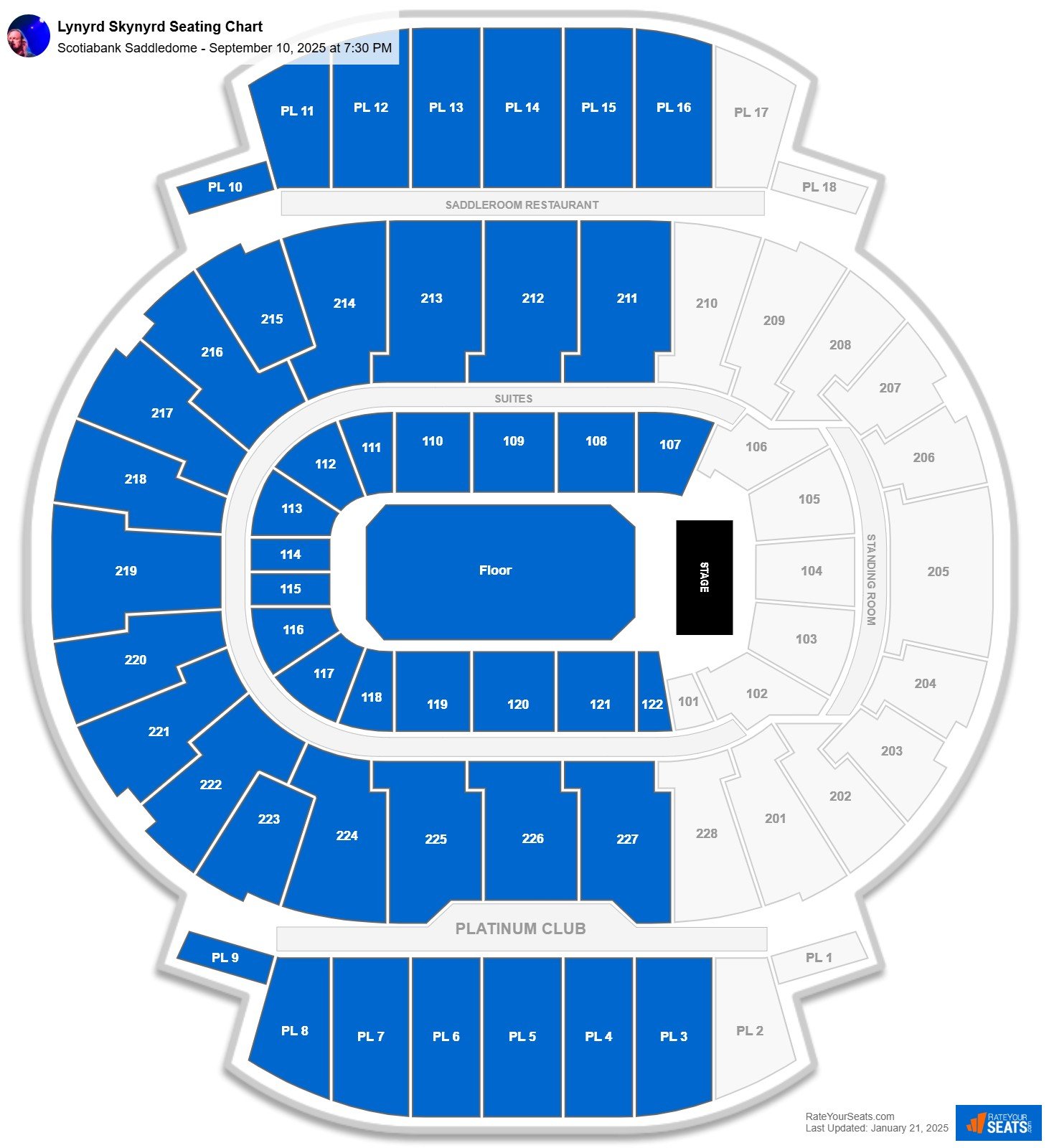 Lynyrd Skynyrd seating chart Scotiabank Saddledome
