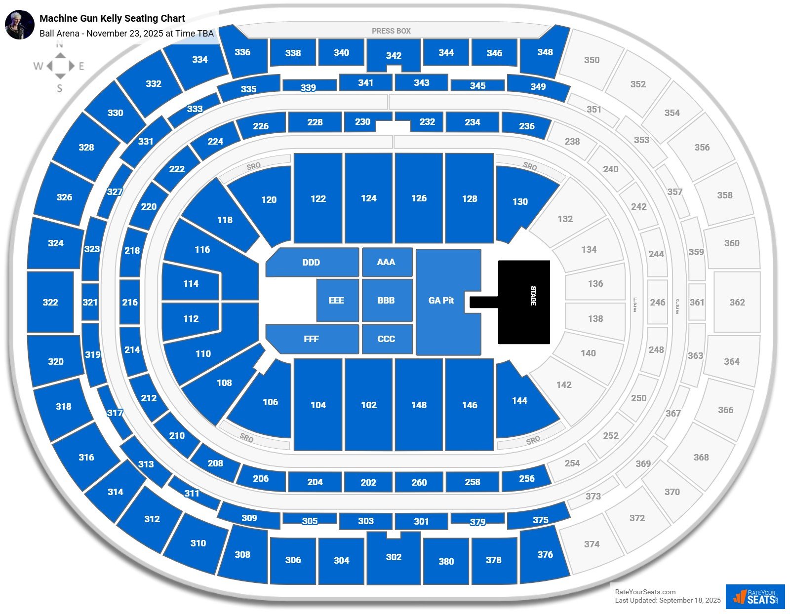 Machine Gun Kelly seating chart Ball Arena