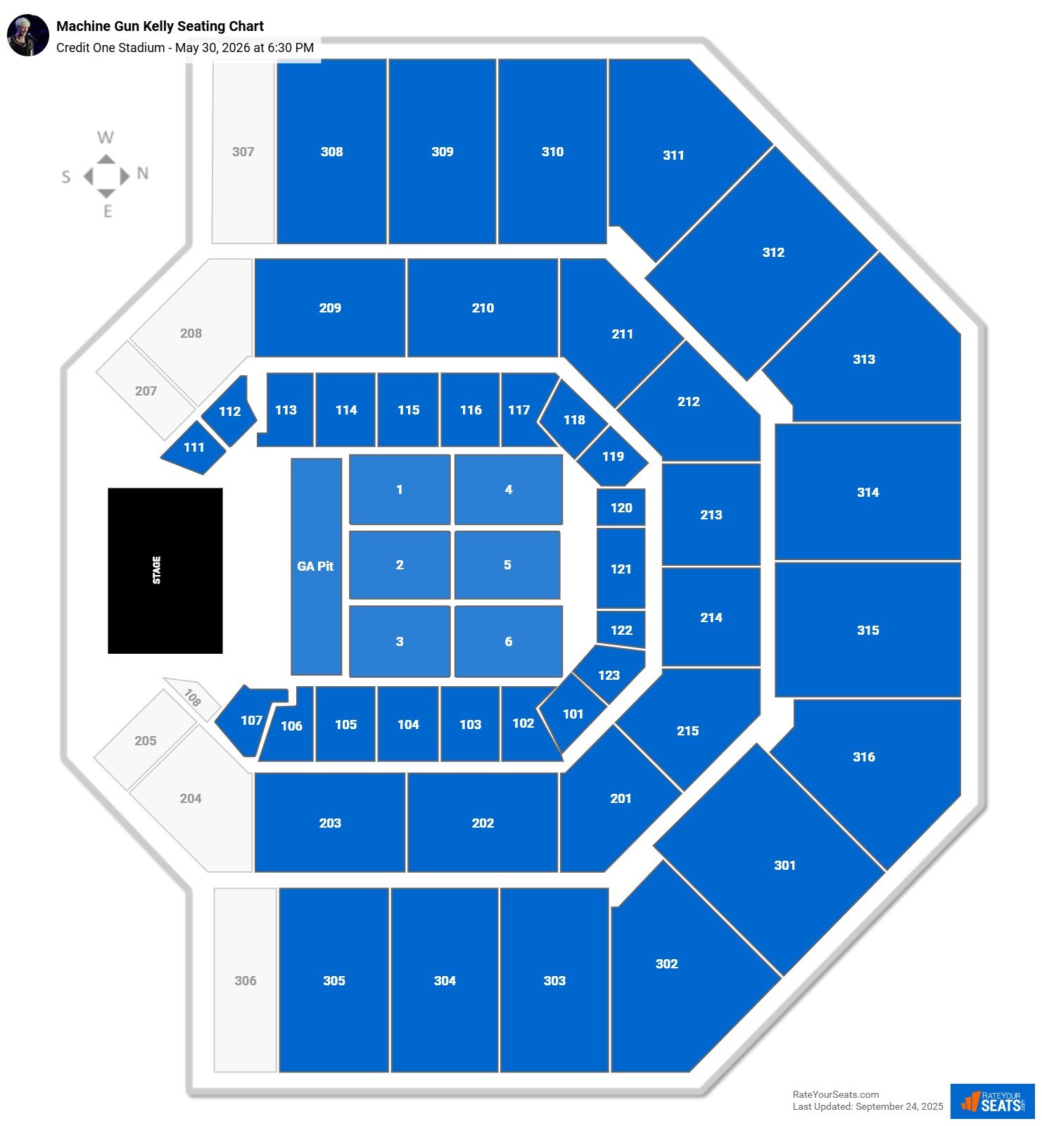 Machine Gun Kelly seating chart Credit One Stadium