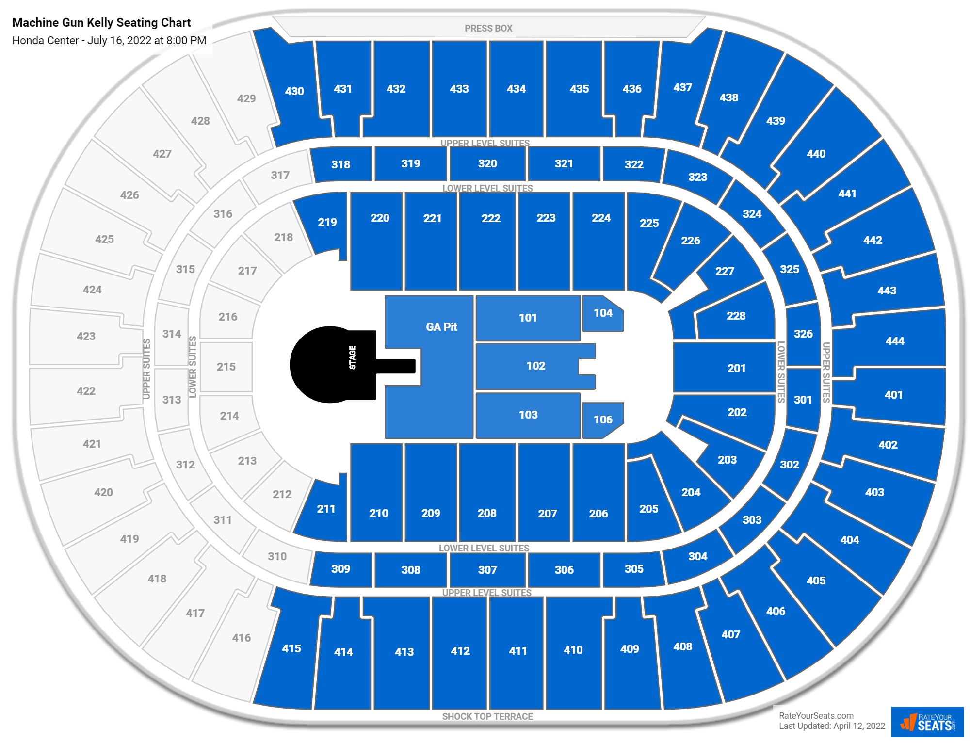 Machine Gun Kelly seating chart Honda Center