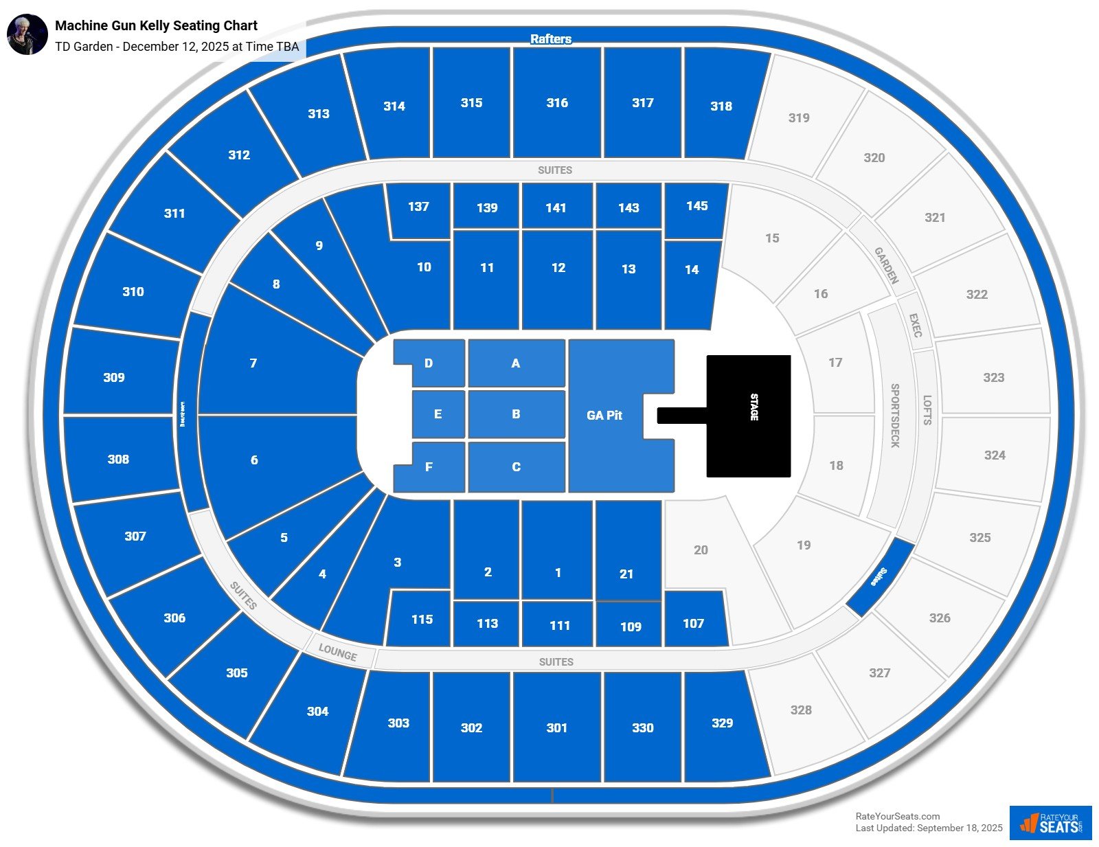 Machine Gun Kelly seating chart TD Garden