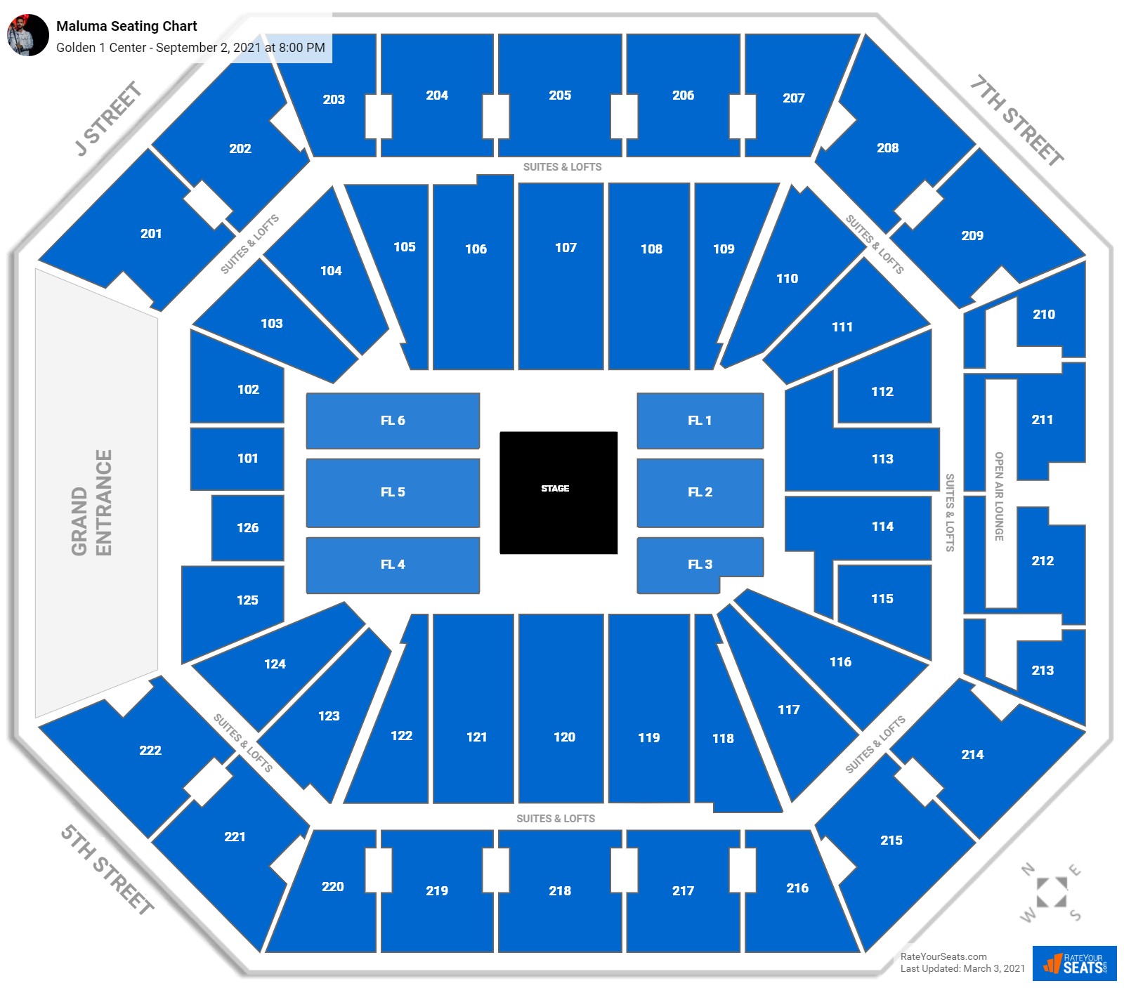Maluma seating chart Golden 1 Center