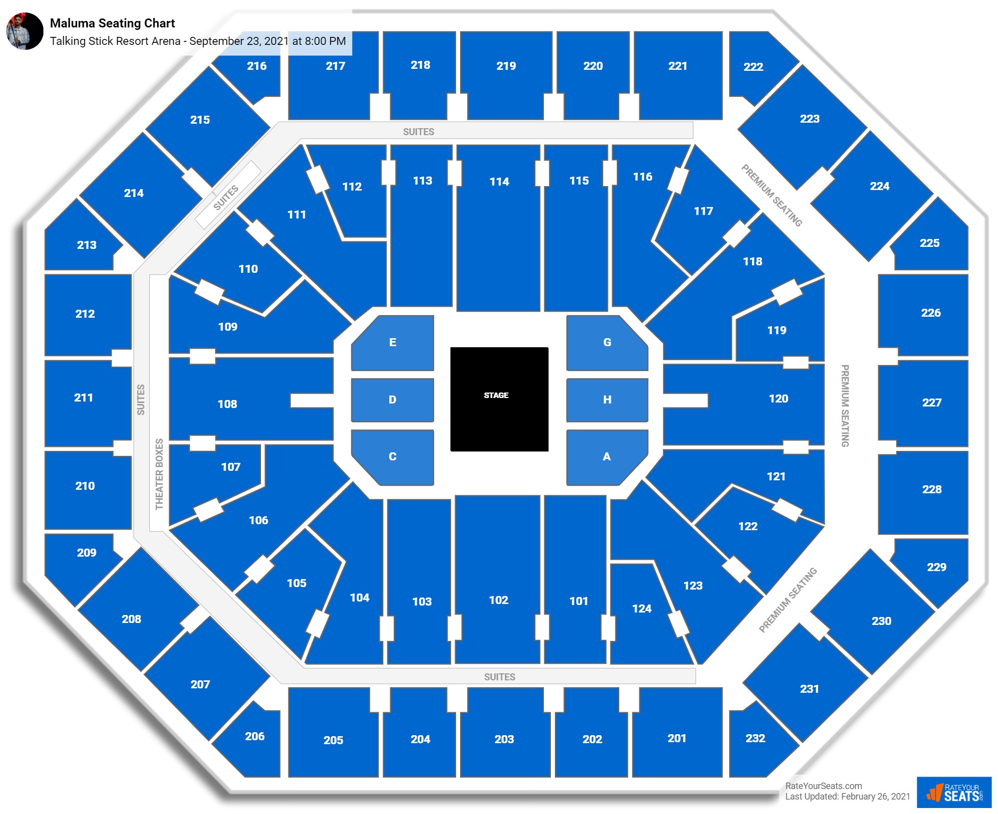 Maluma seating chart Talking Stick Resort Arena