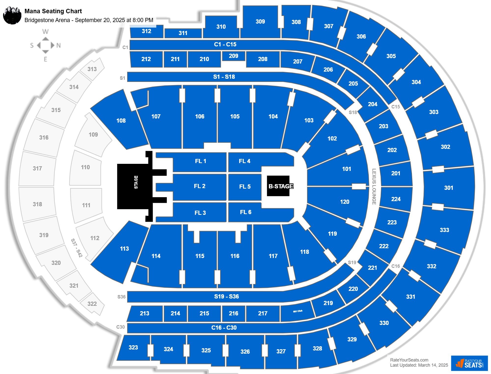 Mana seating chart Bridgestone Arena
