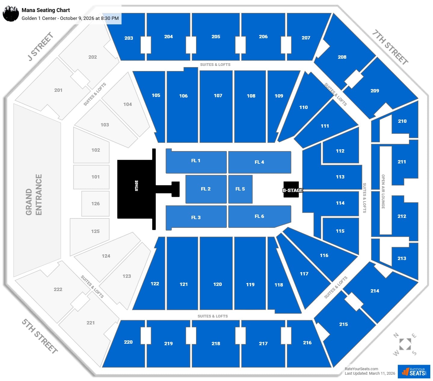 Mana seating chart Golden 1 Center