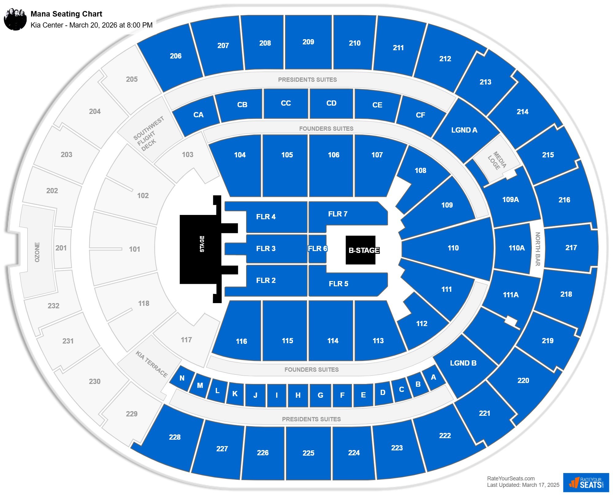 Mana seating chart Kia Center