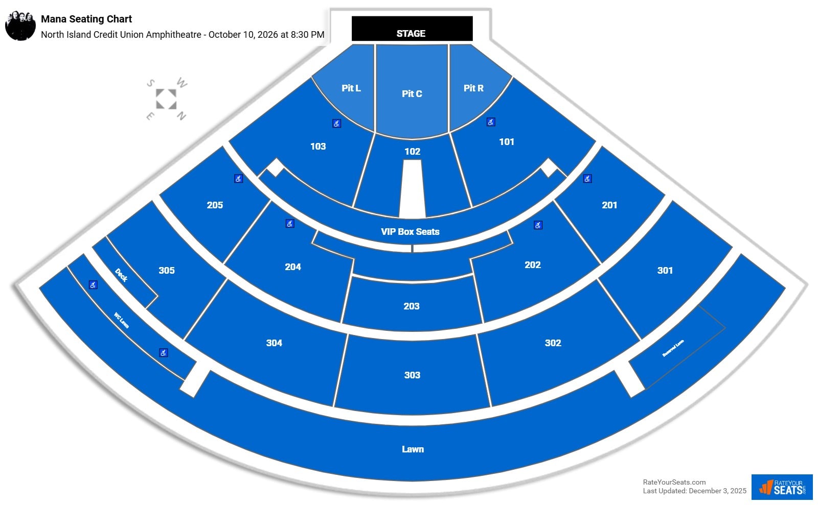 Mana seating chart North Island Credit Union Amphitheatre (Chula Vista)