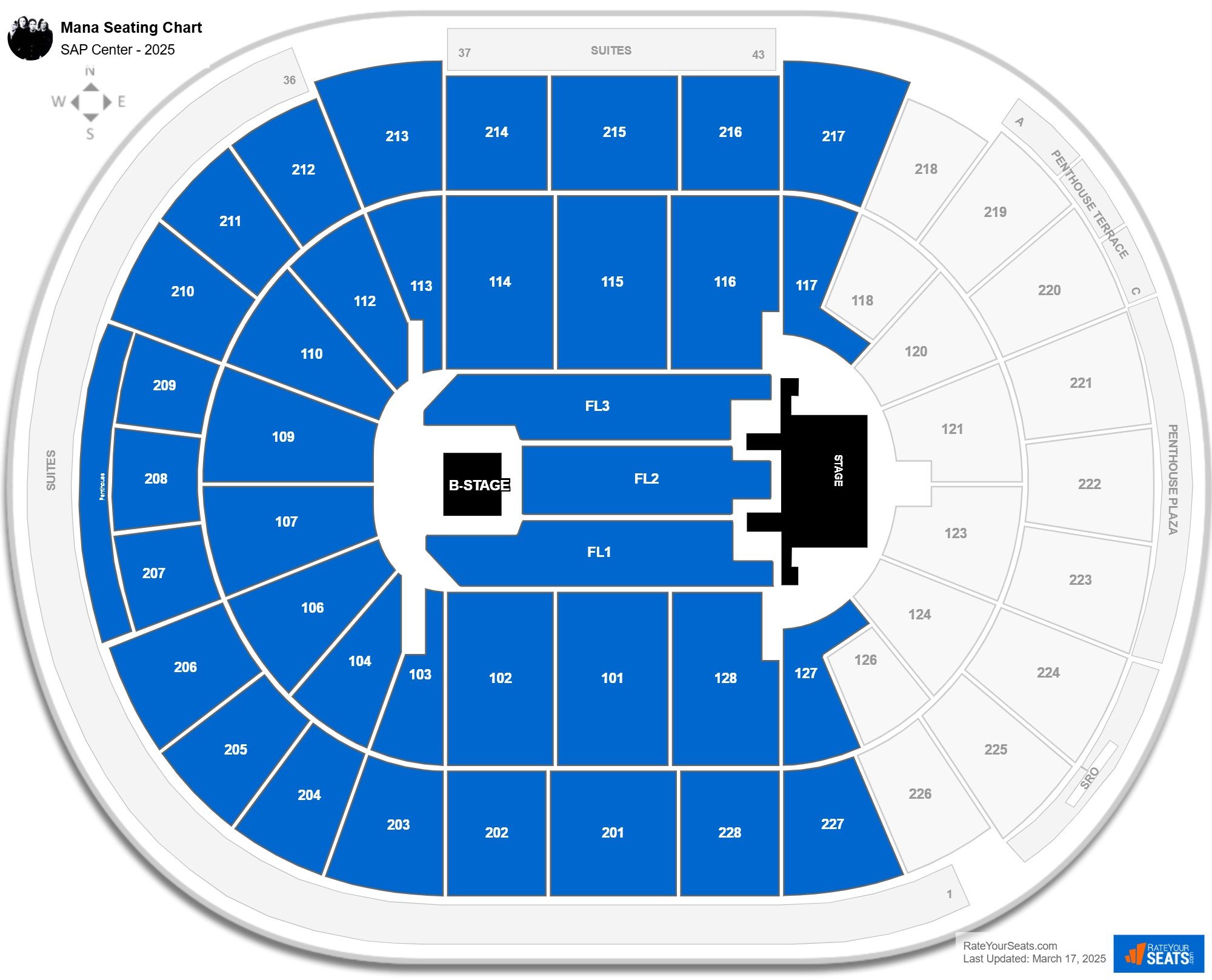 Mana seating chart SAP Center
