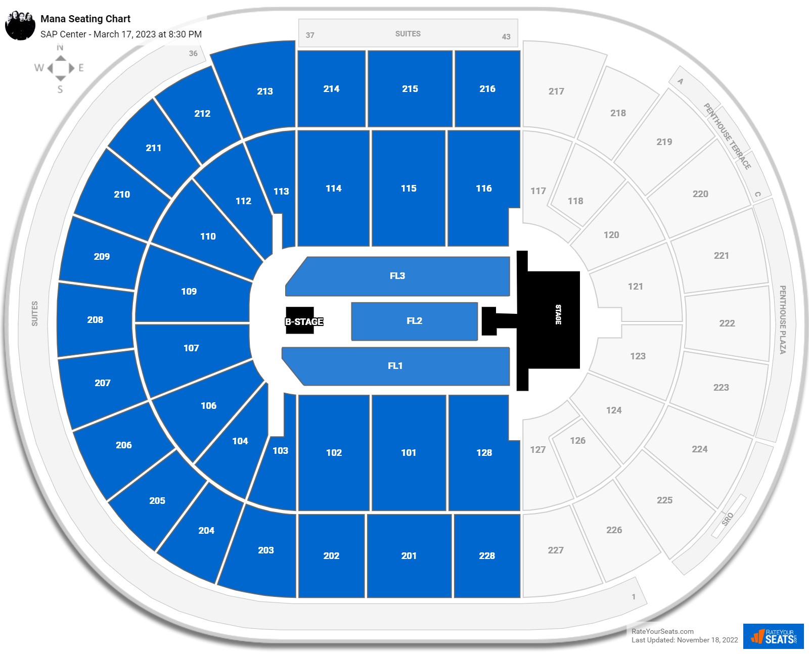 Mana seating chart SAP Center