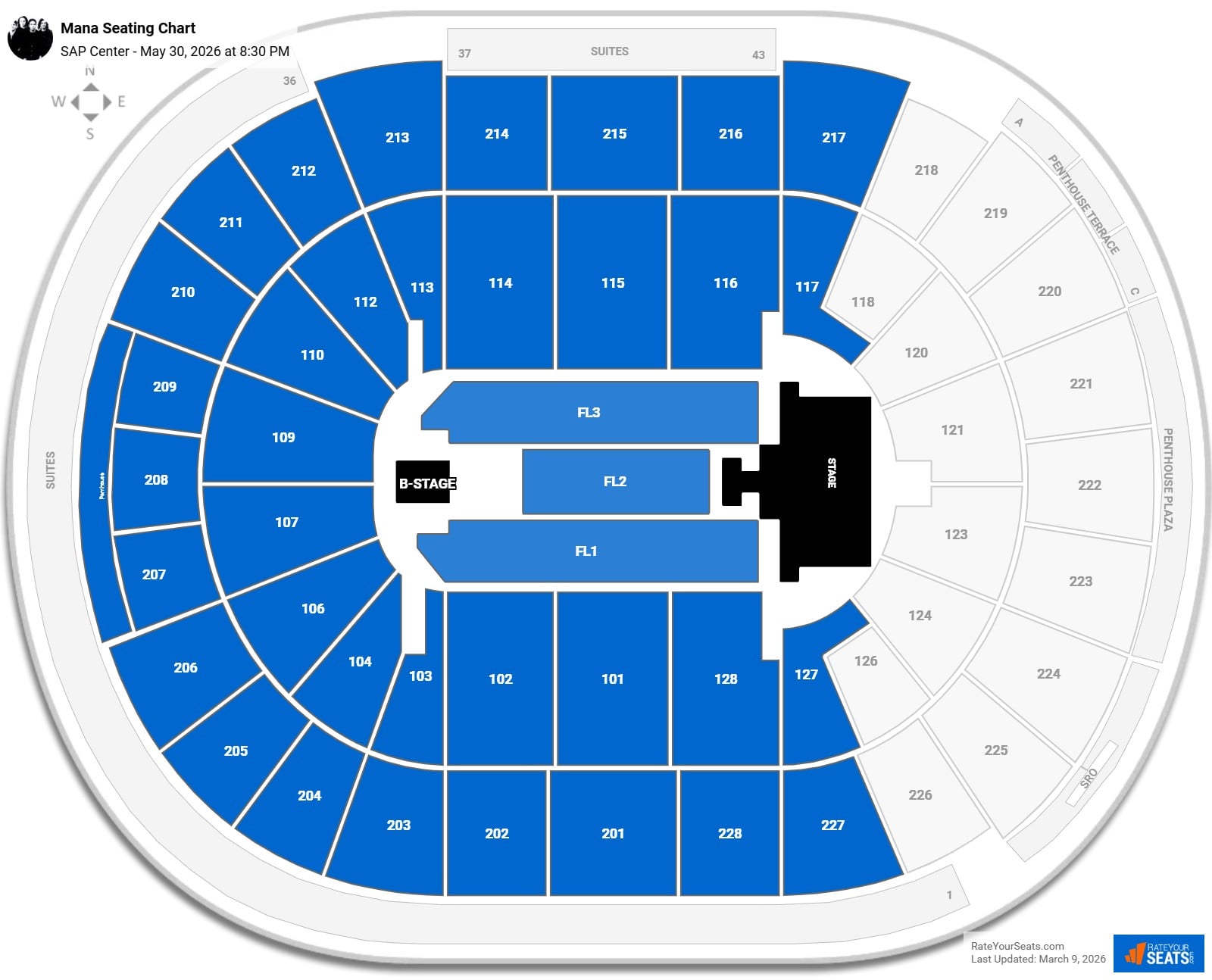 Mana seating chart SAP Center