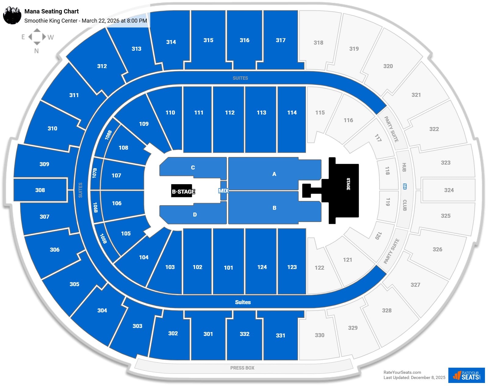 Mana seating chart Smoothie King Center