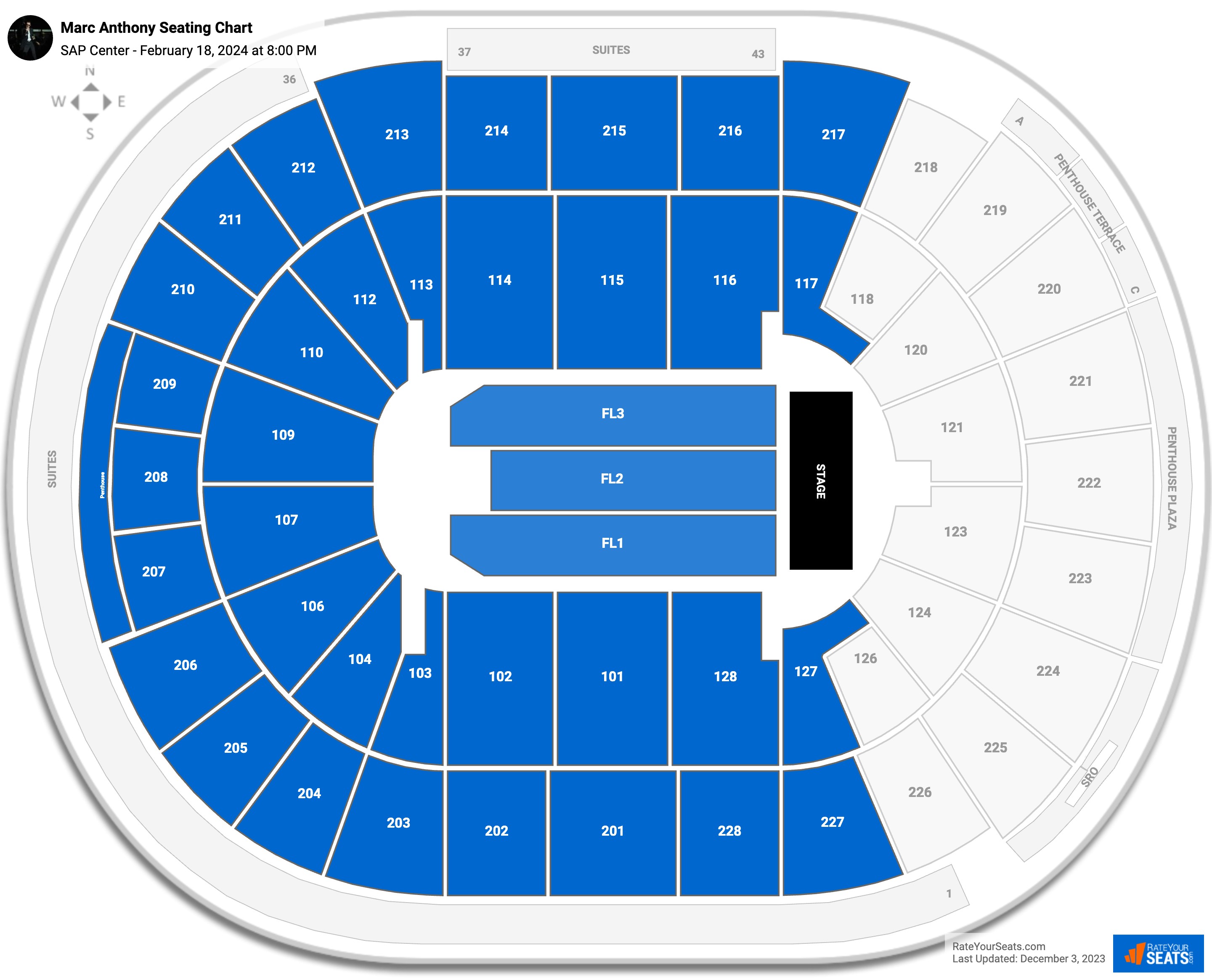Marc Anthony seating chart SAP Center