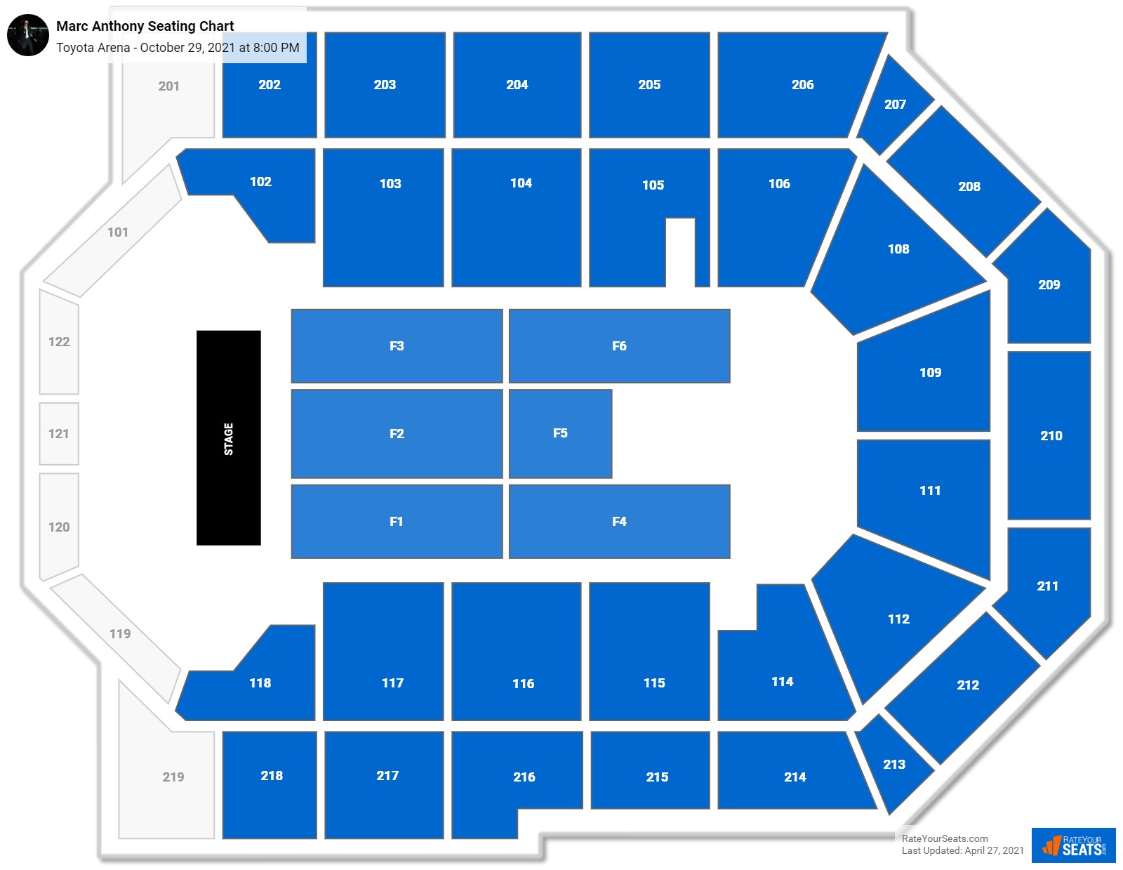 Marc Anthony seating chart Toyota Arena