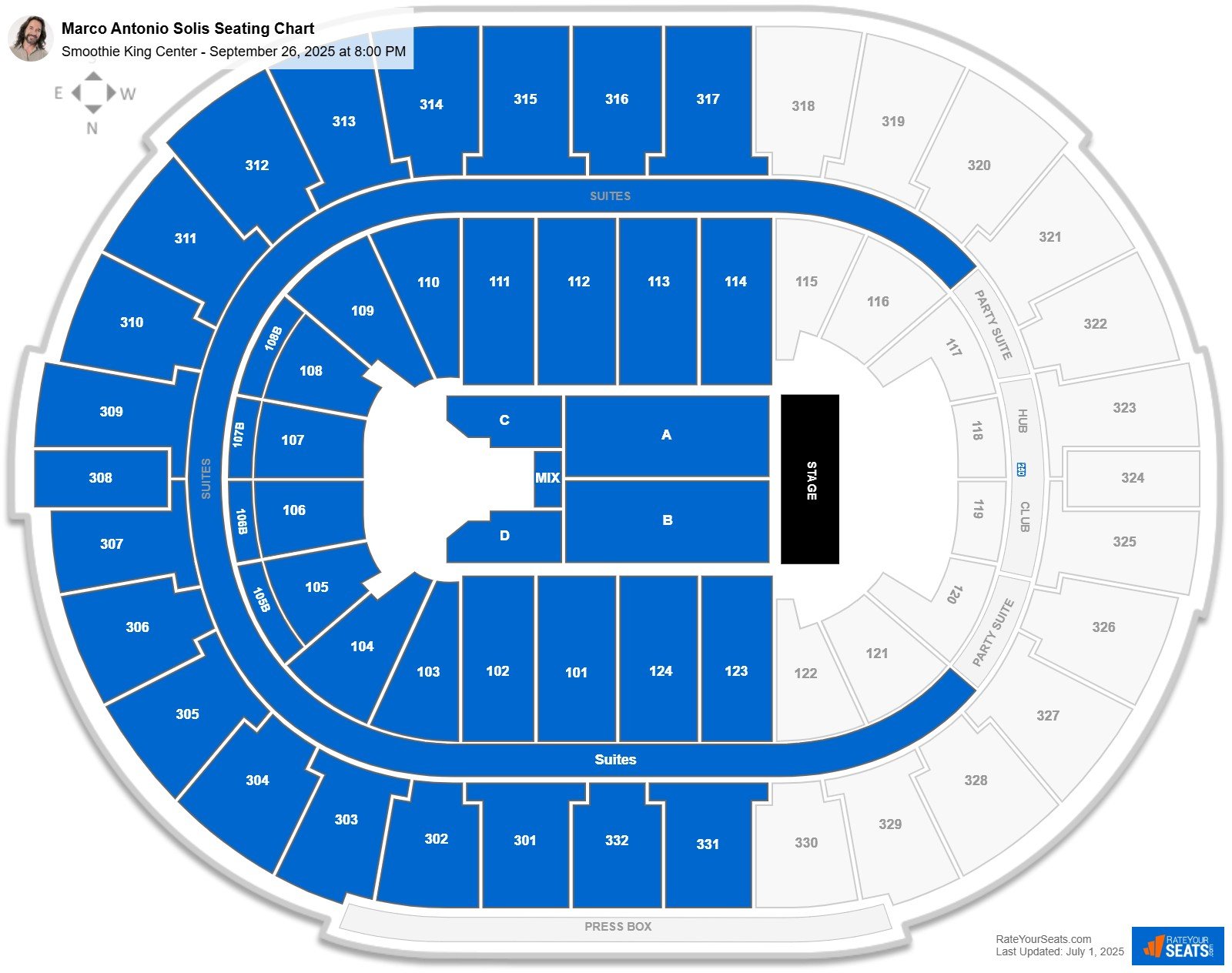 Marco Antonio Solis seating chart Smoothie King Center