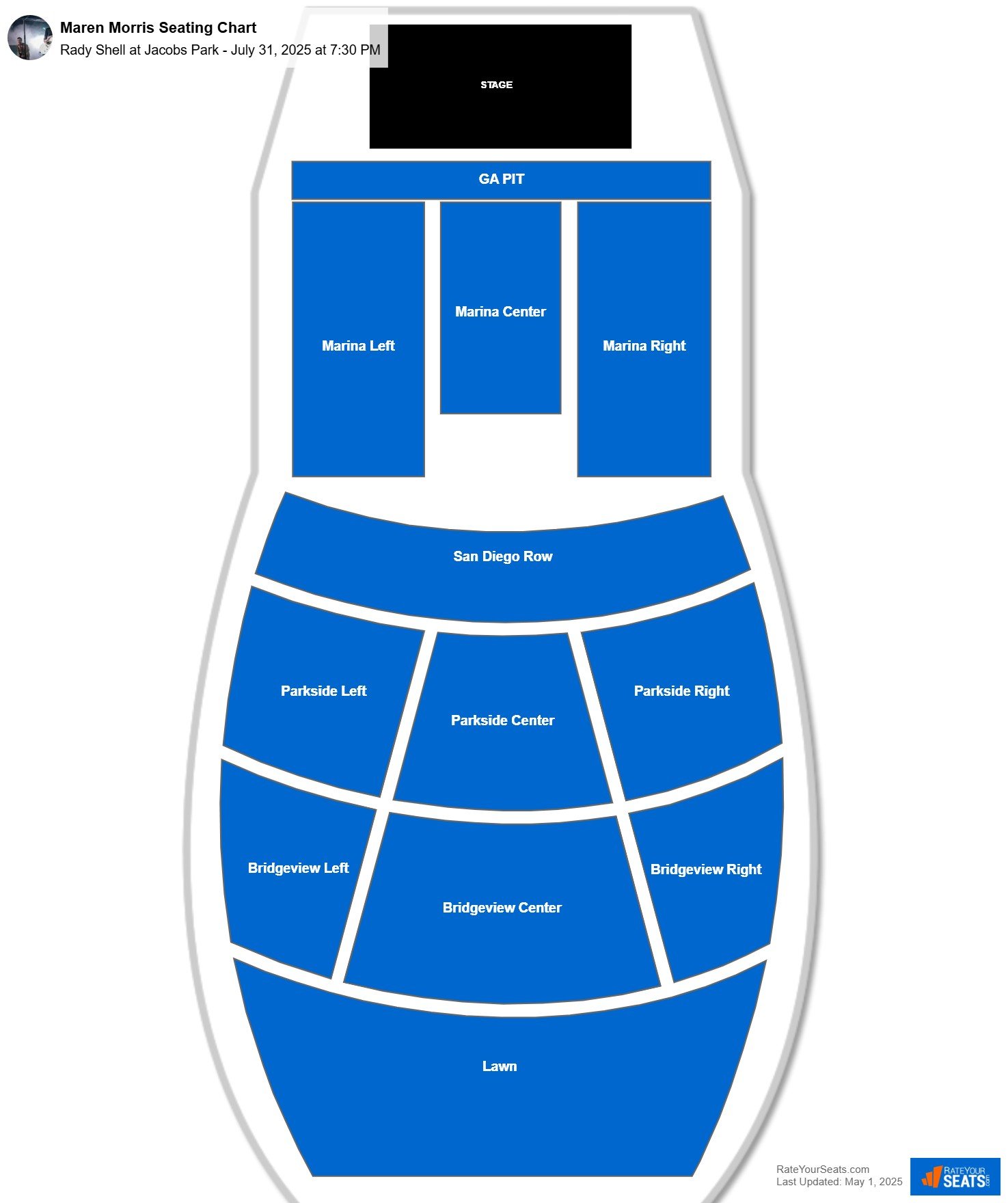 Maren Morris seating chart Rady Shell at Jacobs Park