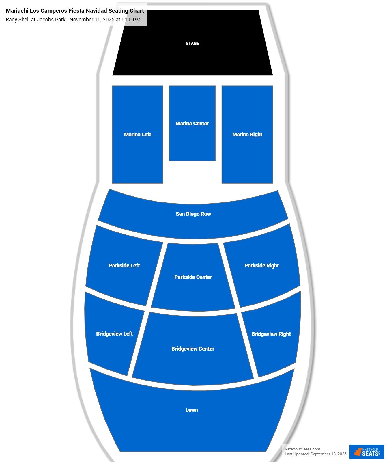 Mariachi Los Camperos Fiesta Navidad seating chart Rady Shell at Jacobs Park