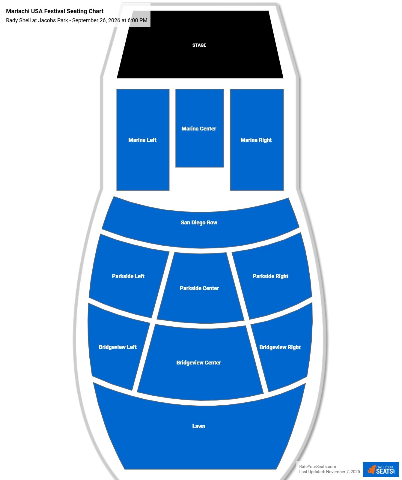 Mariachi USA Festival seating chart Rady Shell at Jacobs Park