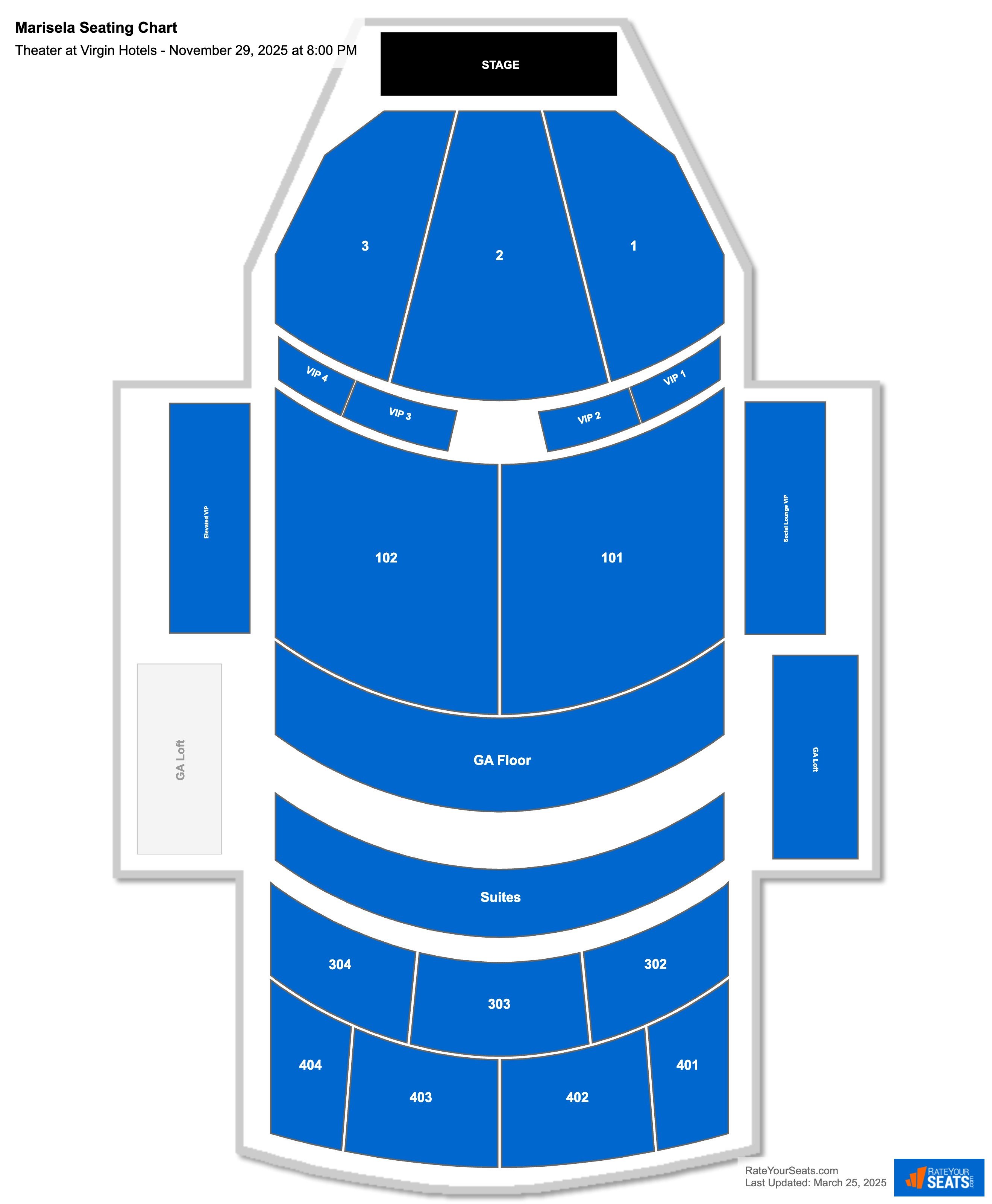 Marisela seating chart Theater at Virgin Hotels