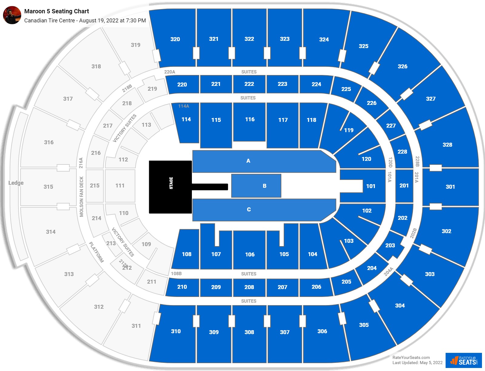 Maroon 5 seating chart Canadian Tire Centre