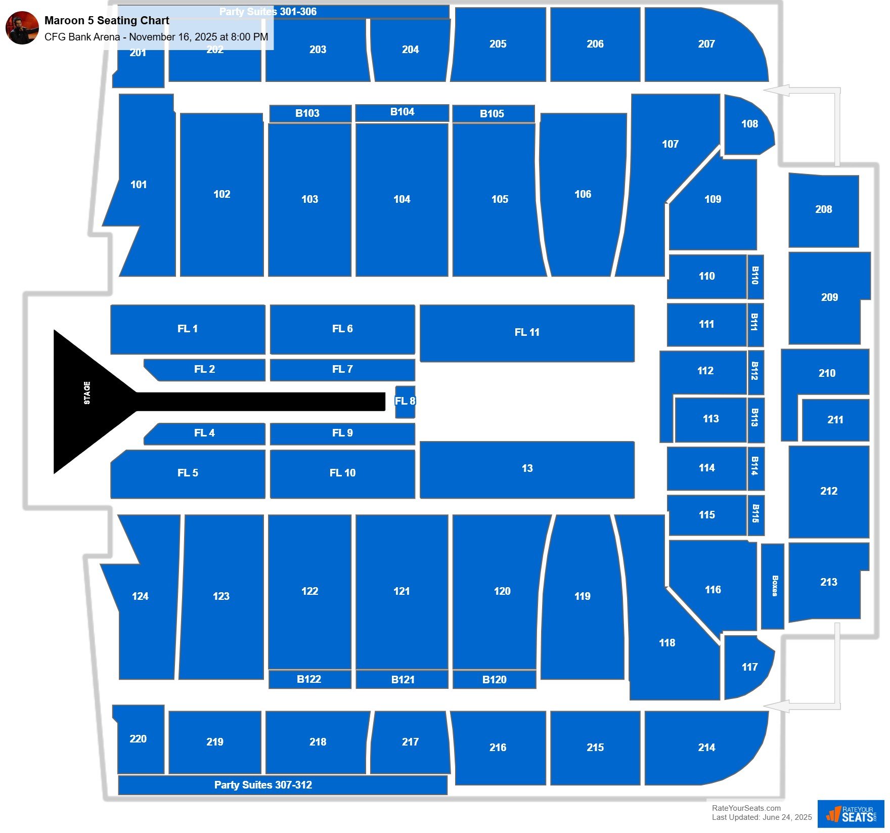 Maroon 5 seating chart CFG Bank Arena