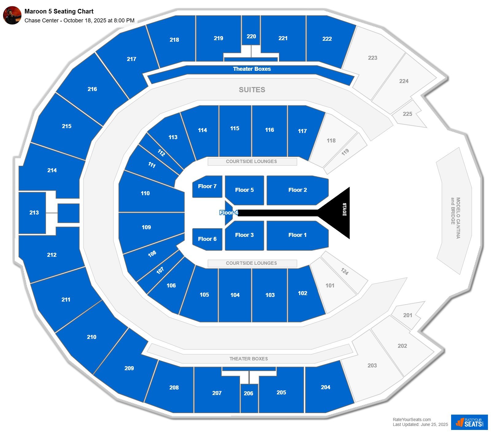 Maroon 5 seating chart Chase Center