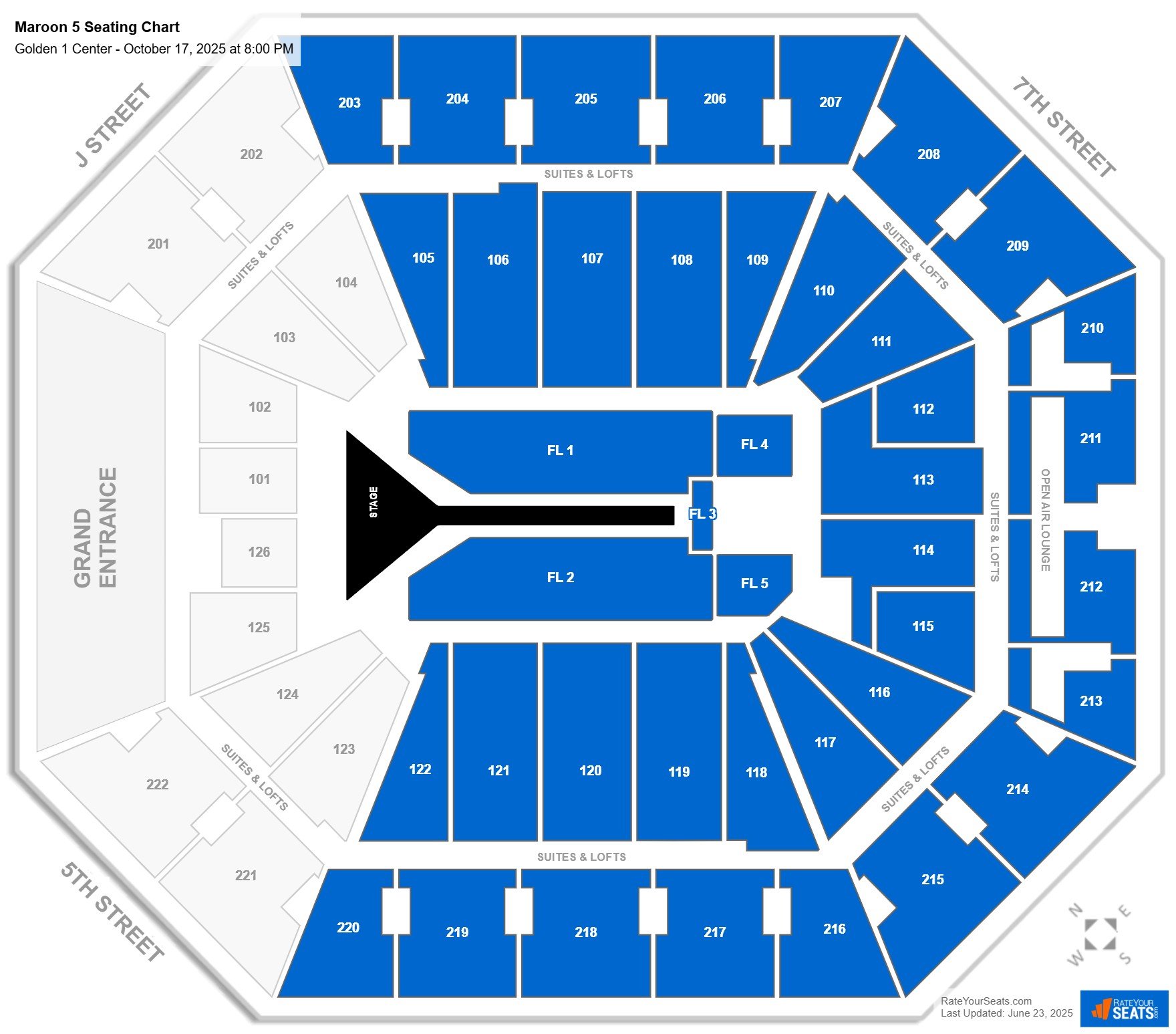 Maroon 5 seating chart Golden 1 Center