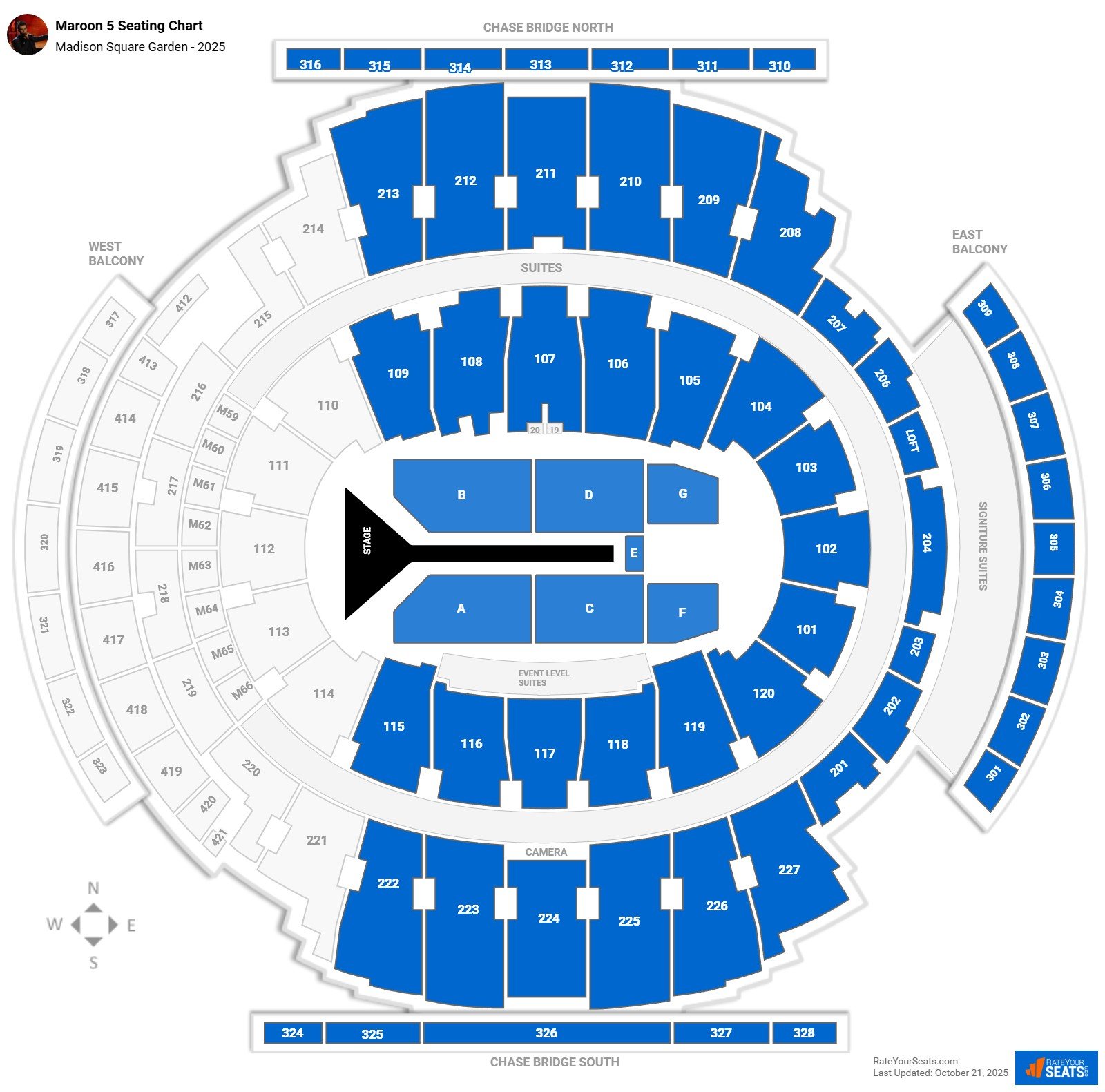 Maroon 5 seating chart Madison Square Garden