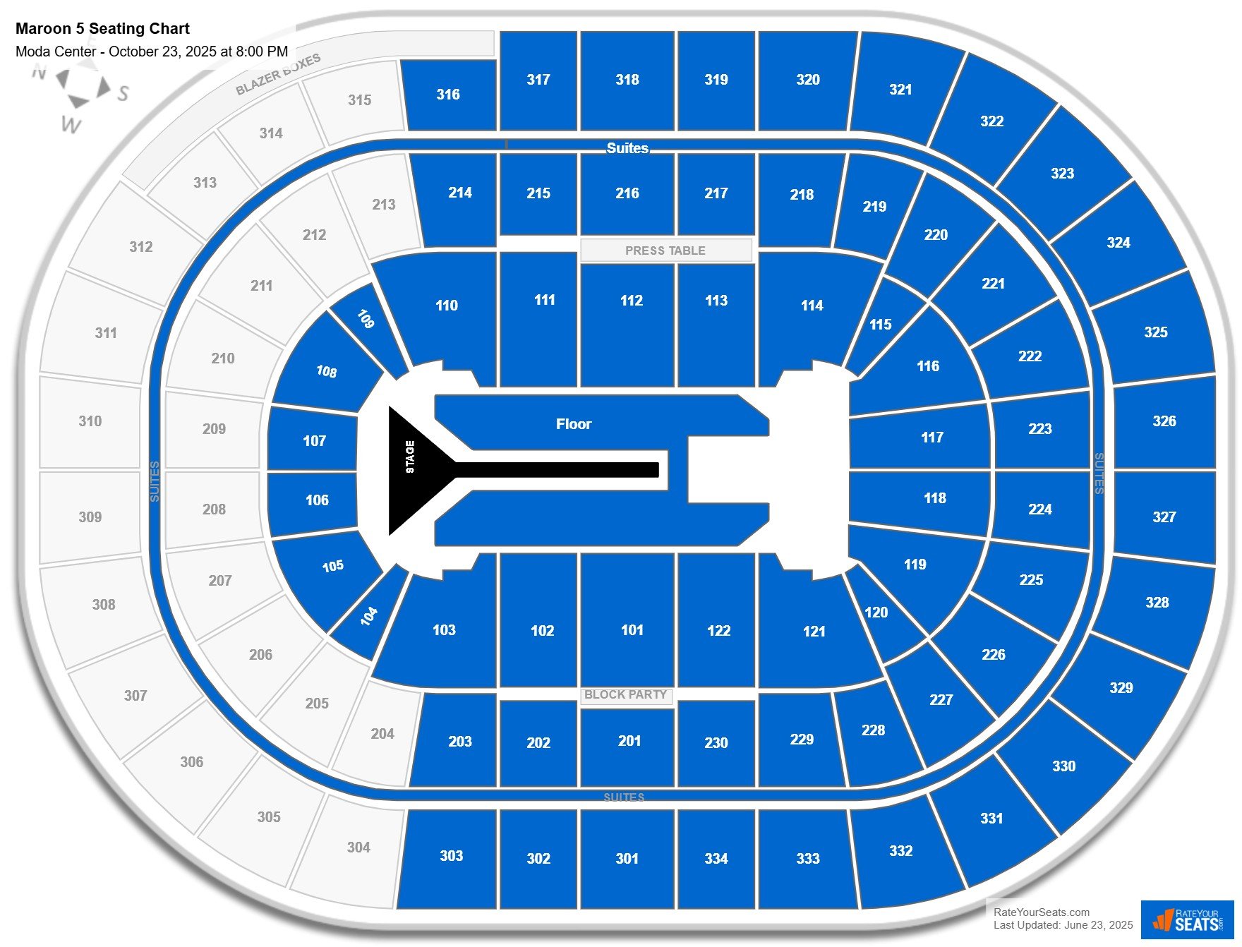 Maroon 5 seating chart Moda Center
