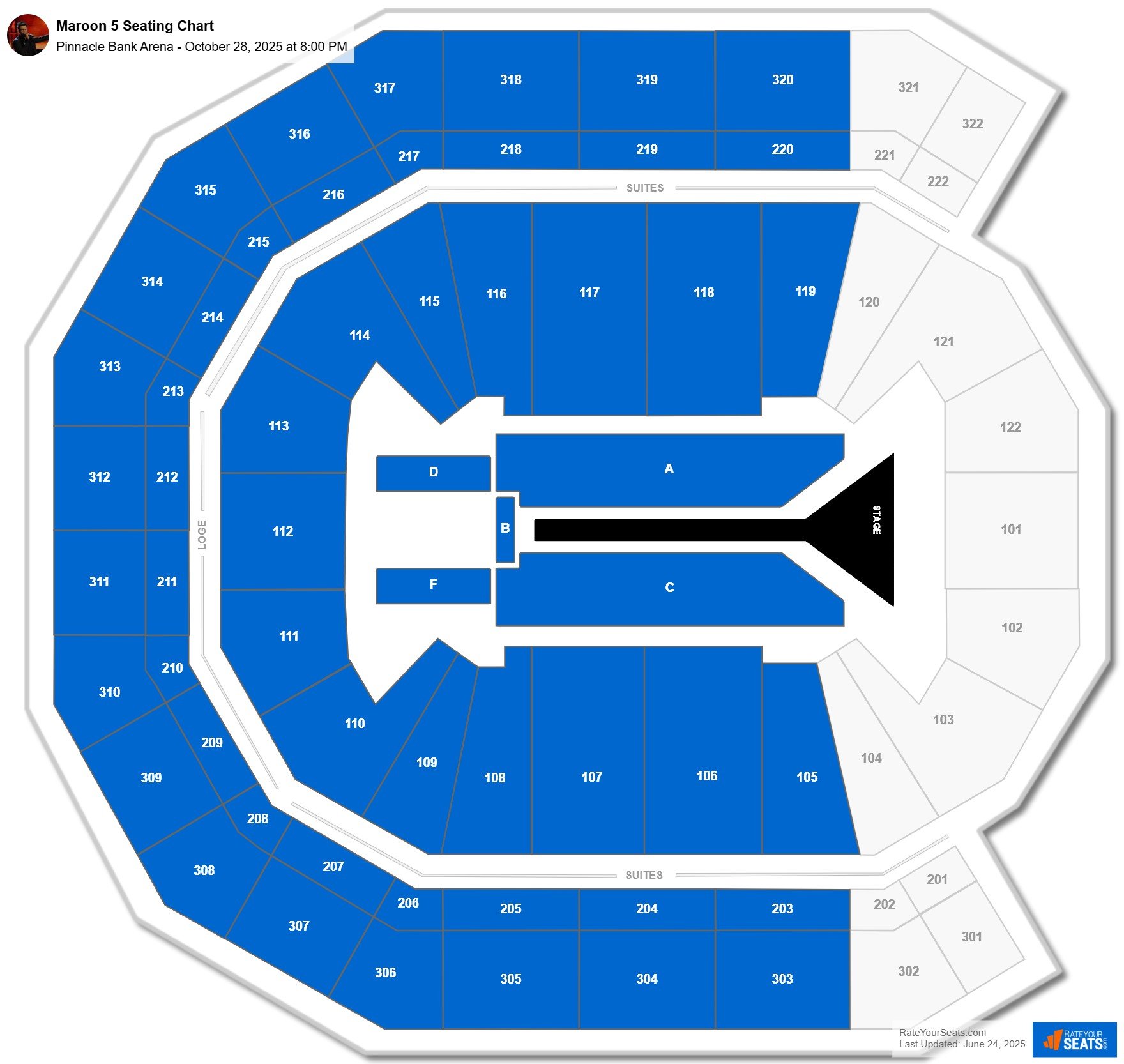 Maroon 5 seating chart Pinnacle Bank Arena