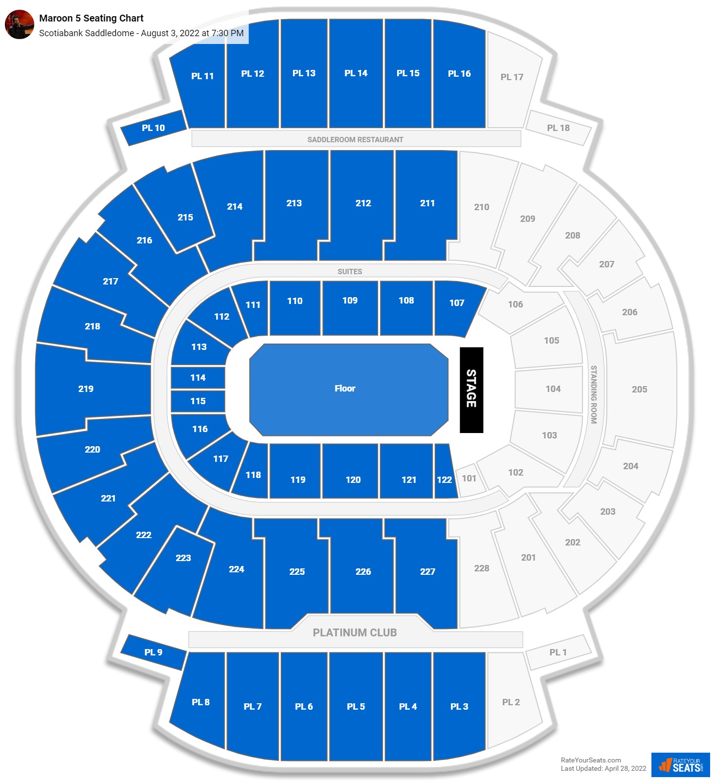 Maroon 5 seating chart Scotiabank Saddledome