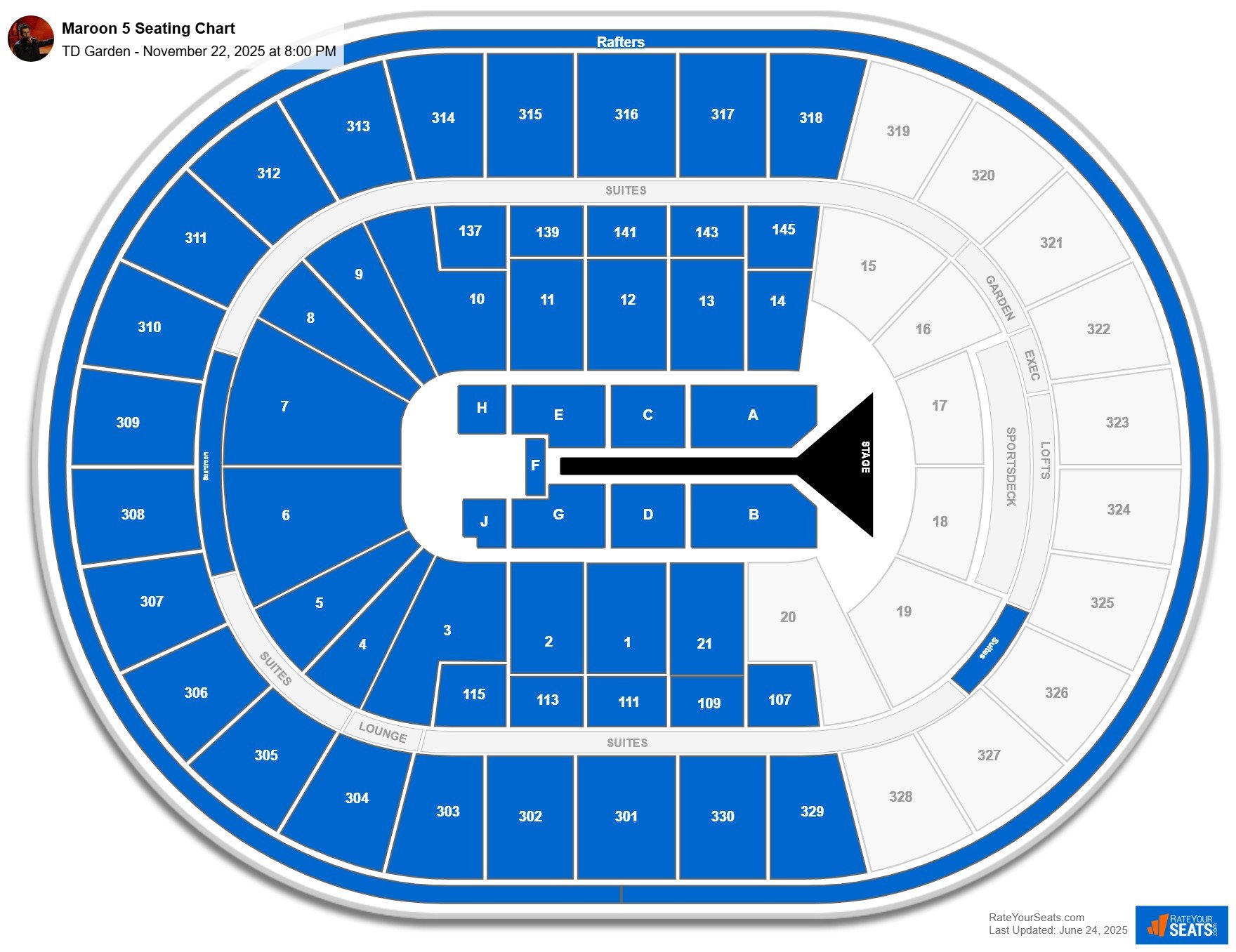 Maroon 5 seating chart TD Garden