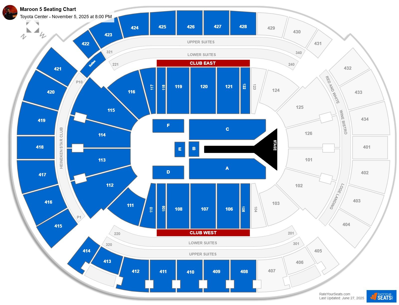 Maroon 5 seating chart Toyota Center