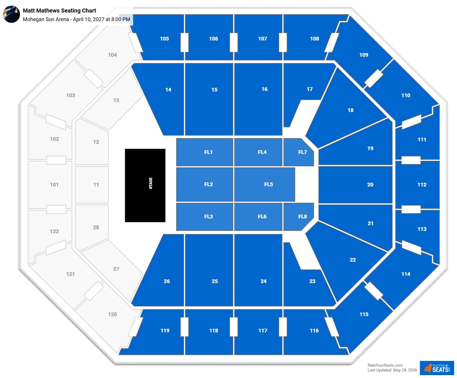 Matt Mathews Seating Chart at Mohegan Sun Arena