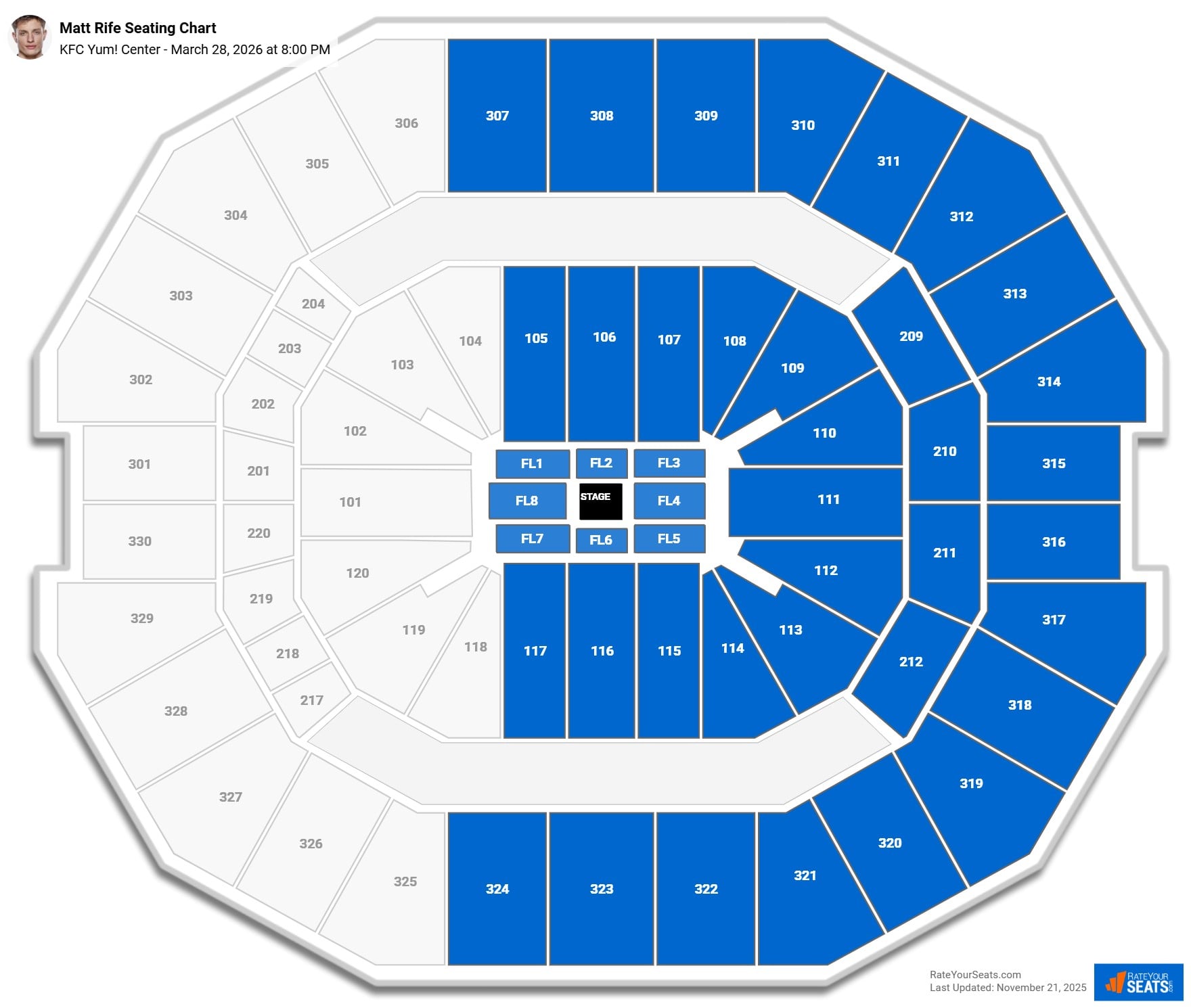Matt Rife seating chart KFC Yum! Center