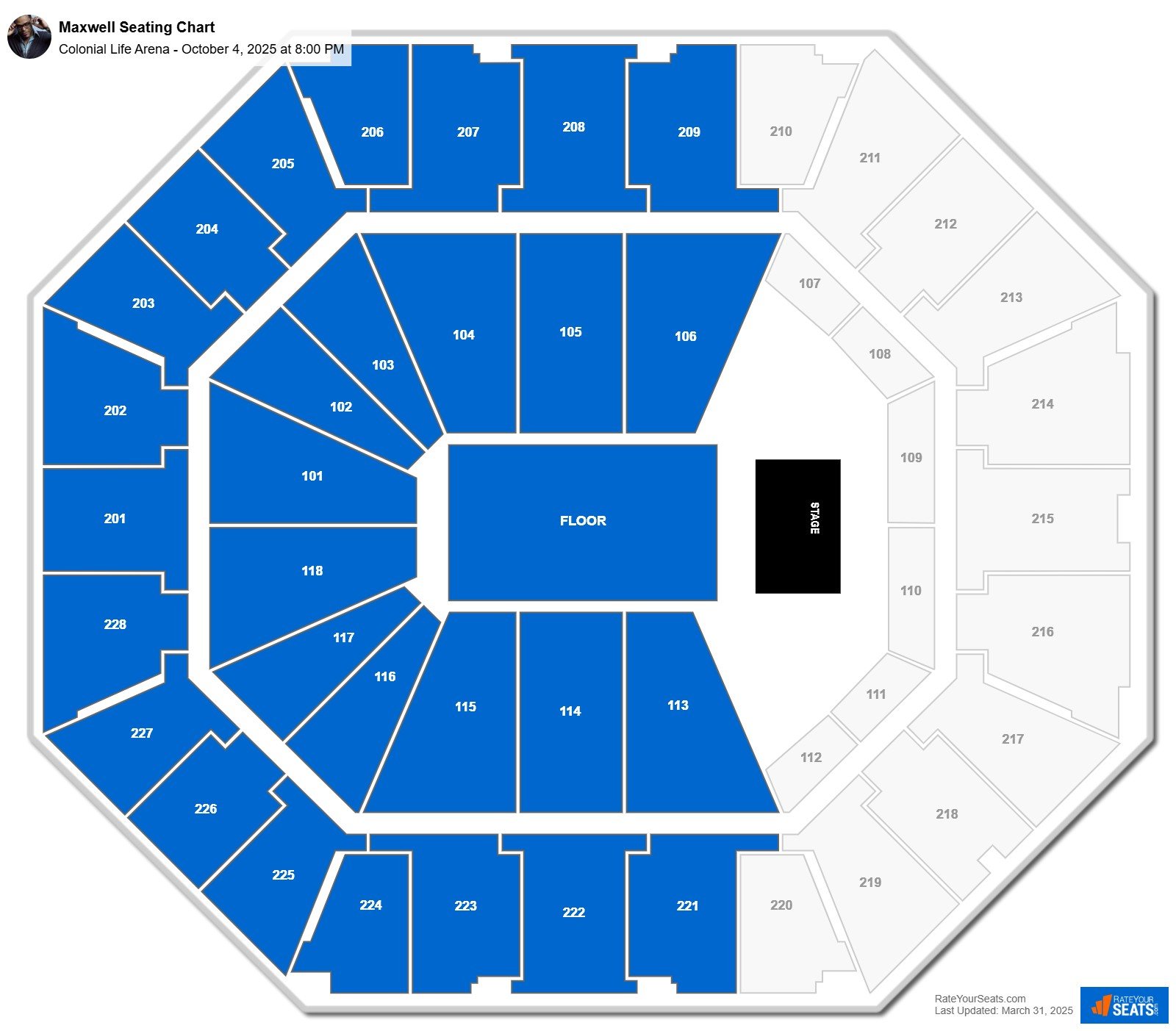 Maxwell seating chart Colonial Life Arena