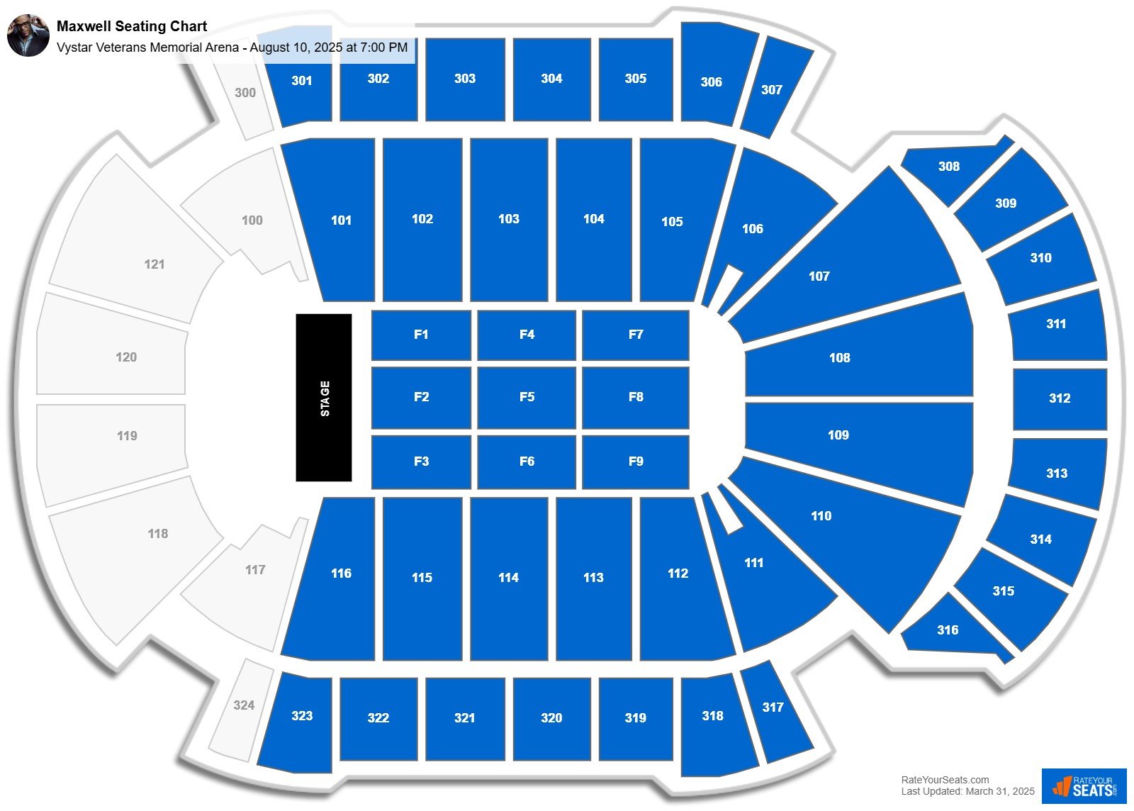 Maxwell seating chart Vystar Veterans Memorial Arena